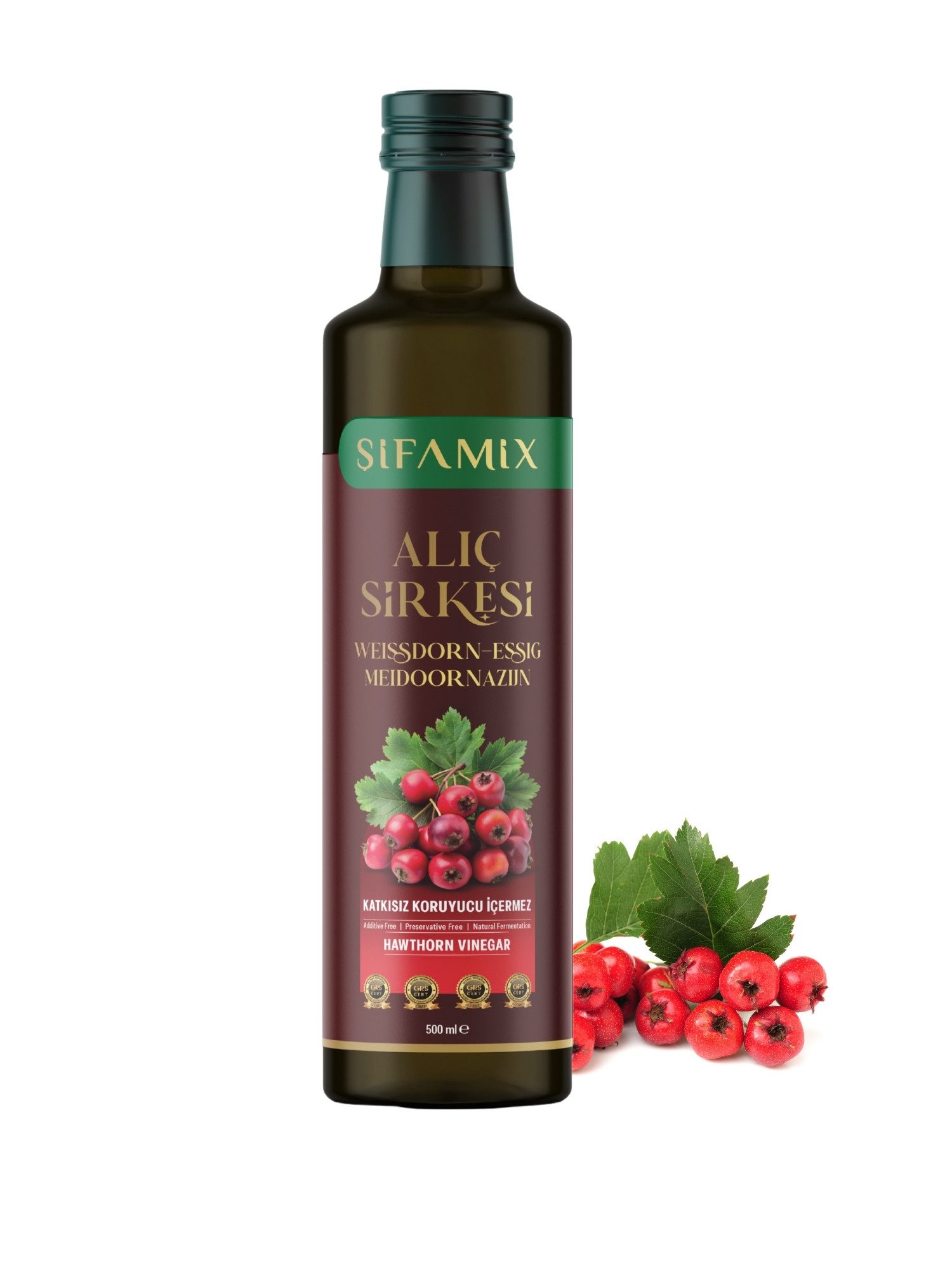 ADELSHOP Essig Sifamix Weißdorn-Essig - Traditionell Fermentiert & Naturrein, 500 ml, Naturtrüb, mit Essigmutter, ohne Zuckerzusatz