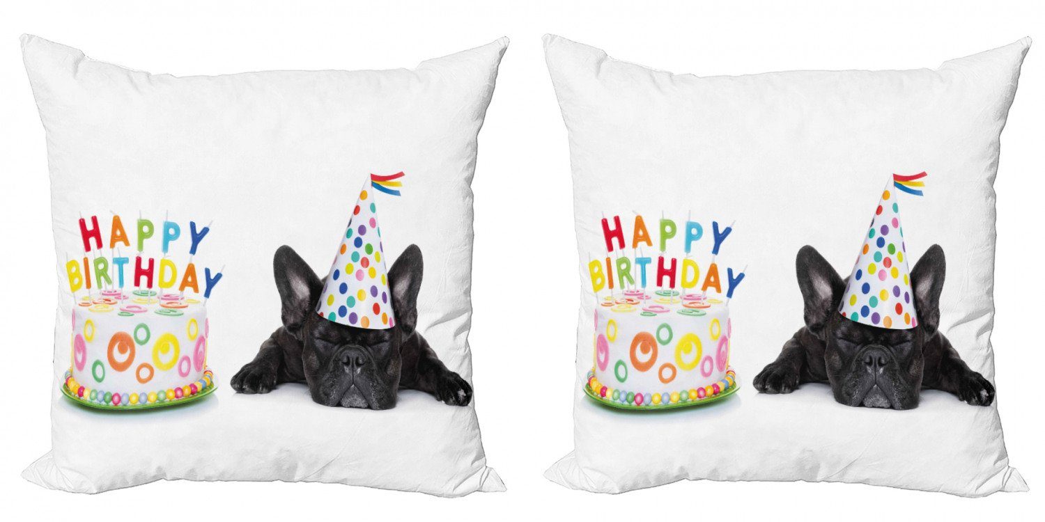 Kissenbezüge Modern Accent Doppelseitiger Digitaldruck, Abakuhaus (2 Stück), Geburtstagsparty Bulldog Partei-Kuchen