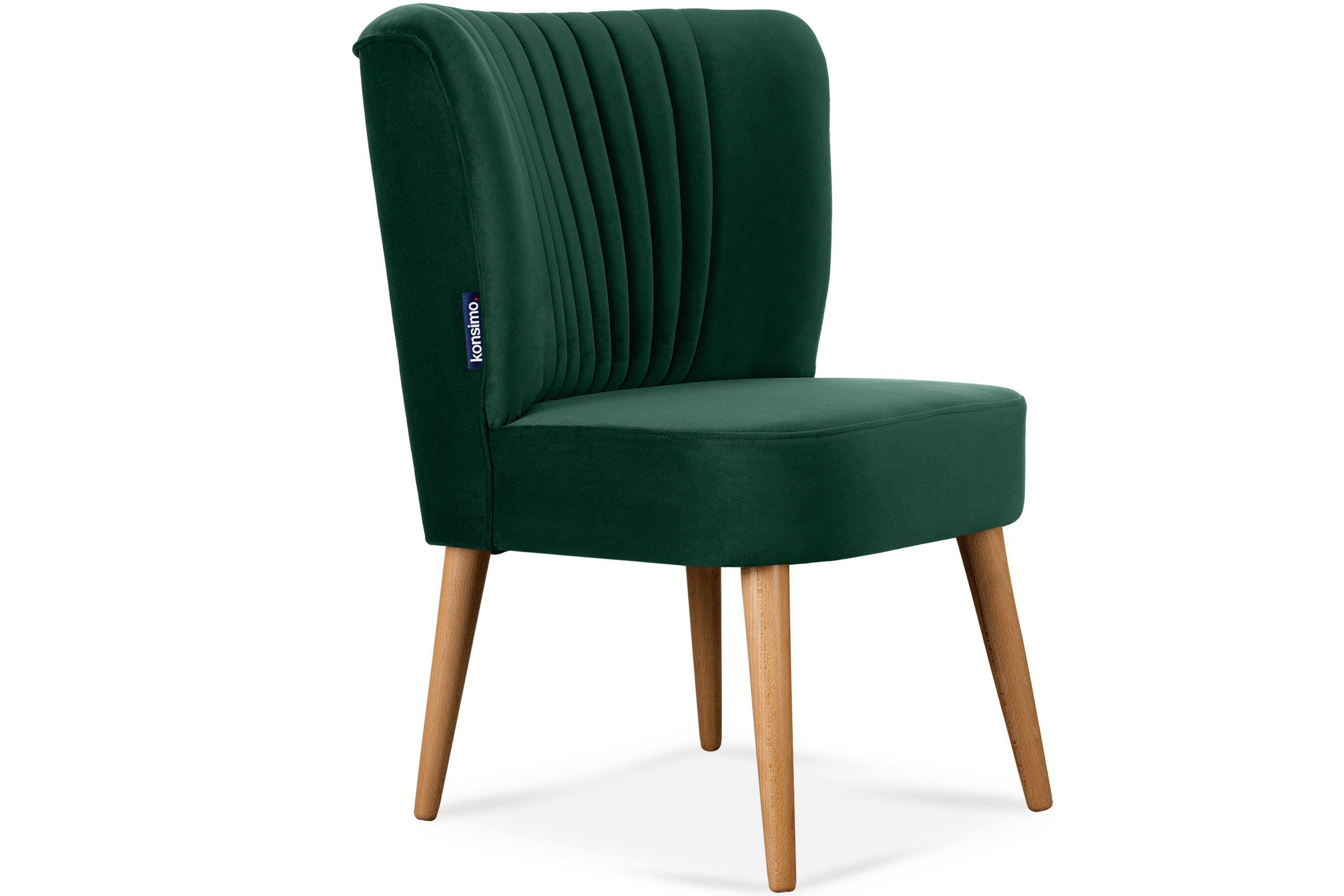 Konsimo Cocktailsessel DUCO Sessel (1-St), Ziernaht an der Rückenlehne, auf hohen Beinen aus Buchenholz gebeizter Eiche dunkelgrün/Eiche | dunkelgrün