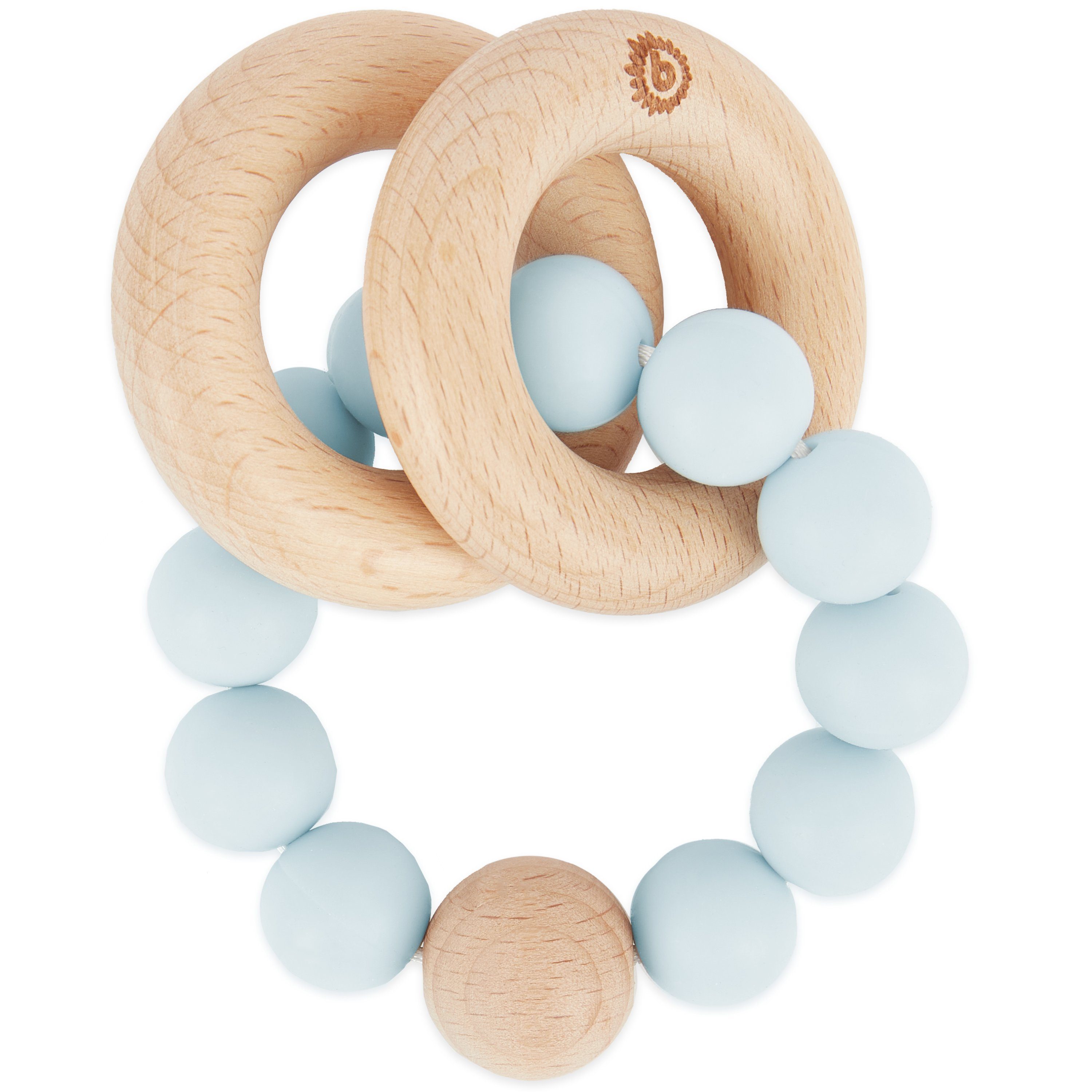 BIECO Beißring Bieco Beißring Baby Holz mit Silikon Perlen Blau 7 cm Zahnungshilfe