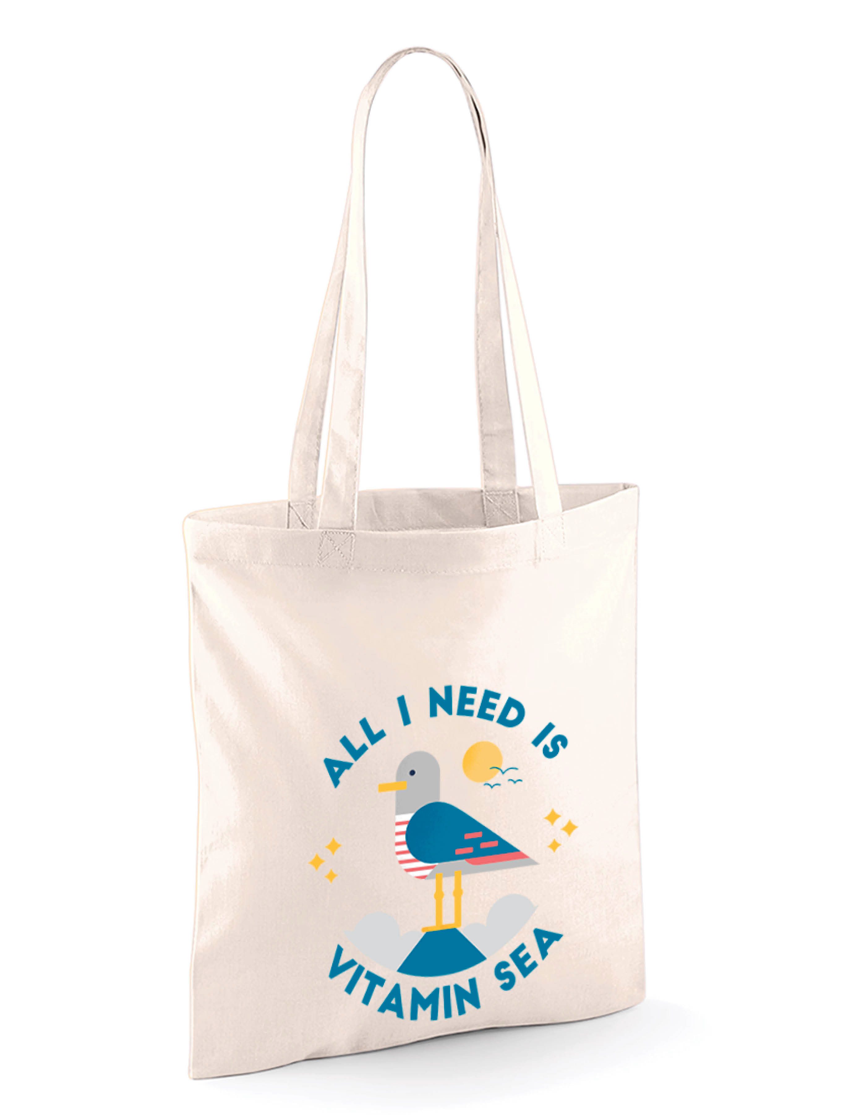 Tragetasche "Vitamin Sea" Baumwoll Jutebeutel Tasche Lange Henkel
