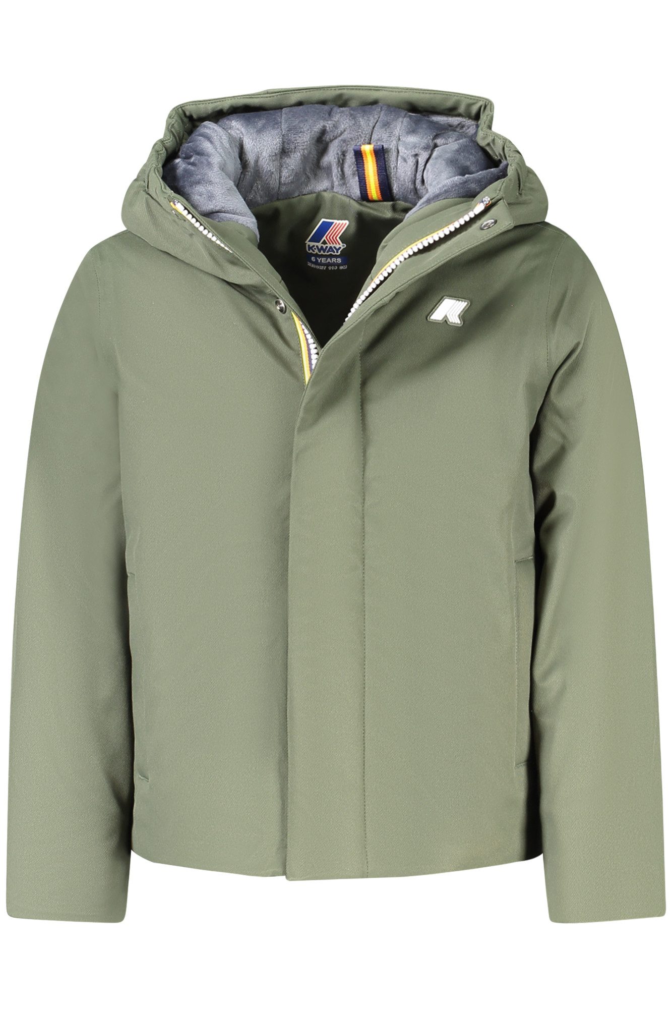 K-Way Outdoorjacke Grüne Kinderjacke mit Kapuze, Marmottenfell und Reißverschluss