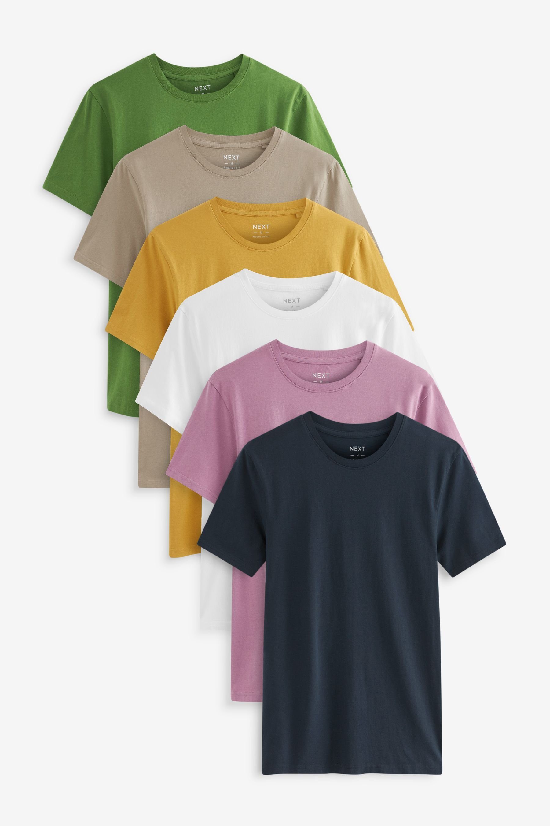 Next T-Shirt 6er-Pack T-Shirts (6-tlg) Green/White/Stone/Mustard/Navy Blue/Pink