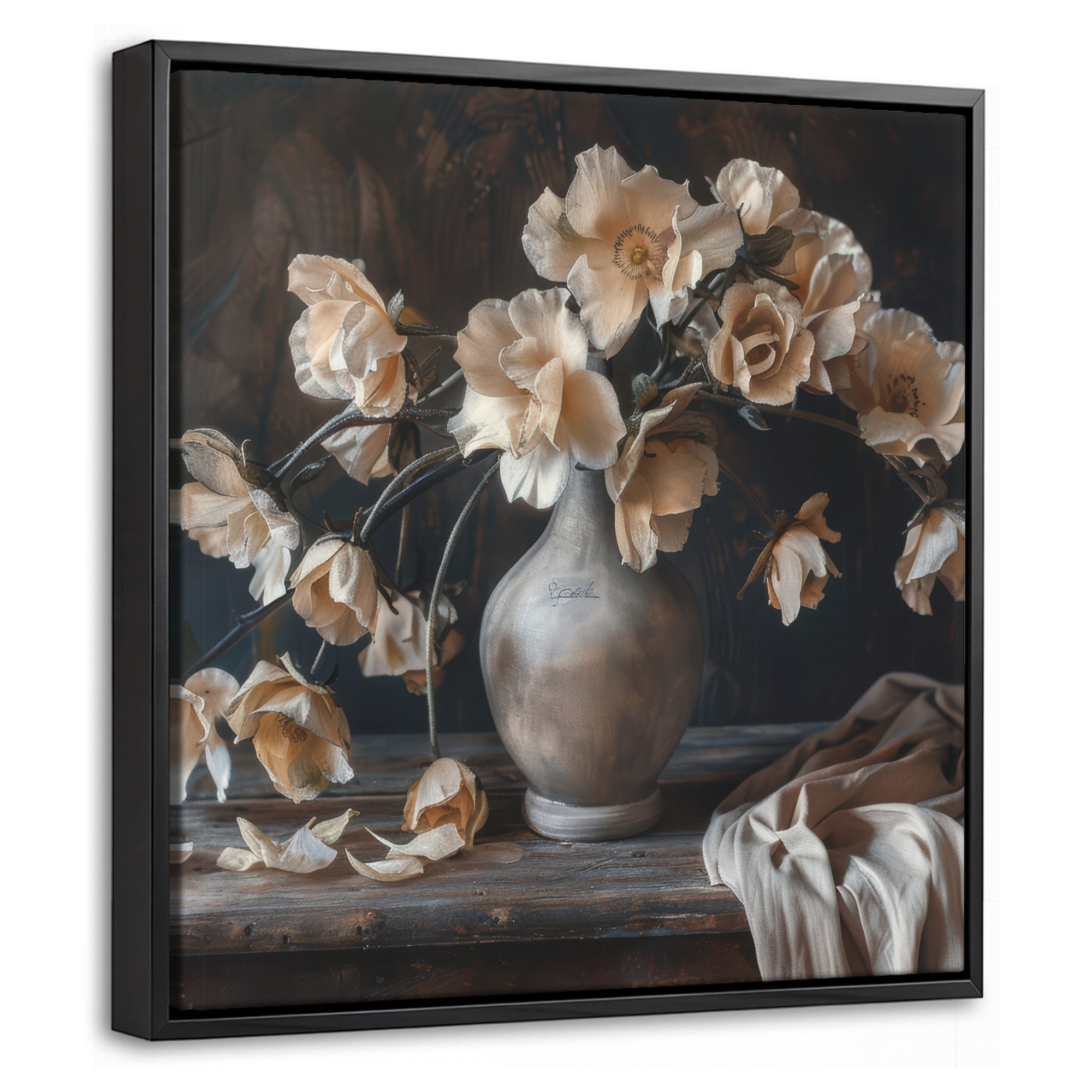 OneMillionCanvasses® Leinwandbild mit Rahmen - Blumen - Vase - Kunst - Stilleben, Fotodruck (1 St), Leinwand Bilder Klein, Wand Dekoration Aesthetic 20x20cm