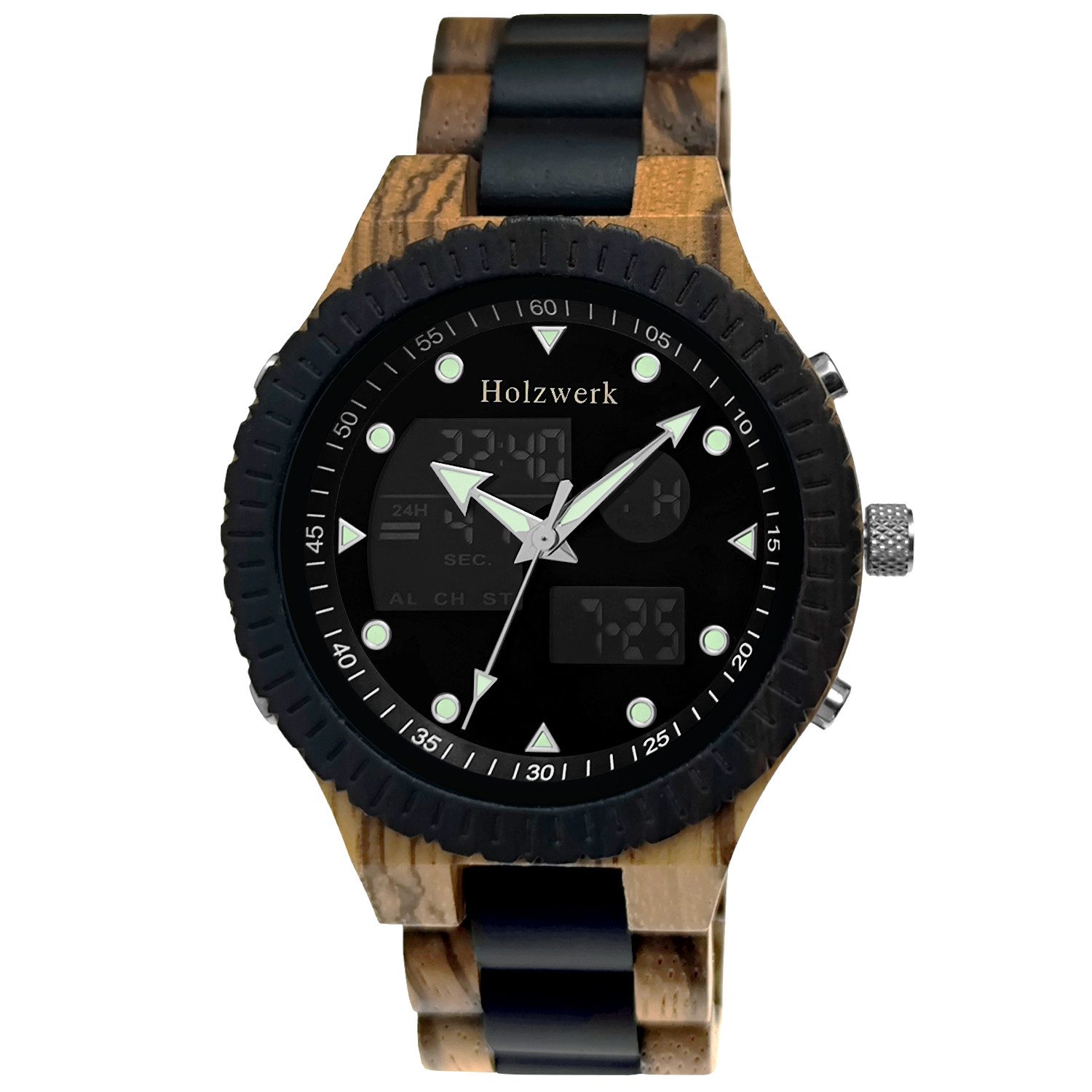 Holzwerk Digitaluhr HALLSTADT Holz Armband Uhr mit Datum, schwarz, braun HALLSTADT