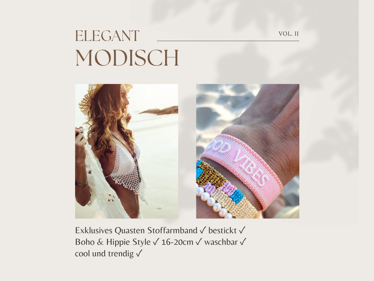 LS-LebenStil Armband Canvas Statement Armband Good Vibes Rosa Weiß Quasten bestickt (Baumwollarmband Webarmband Armbandliebe Freundschaftsarmband Freundschaftsb – Bild 5 von 5