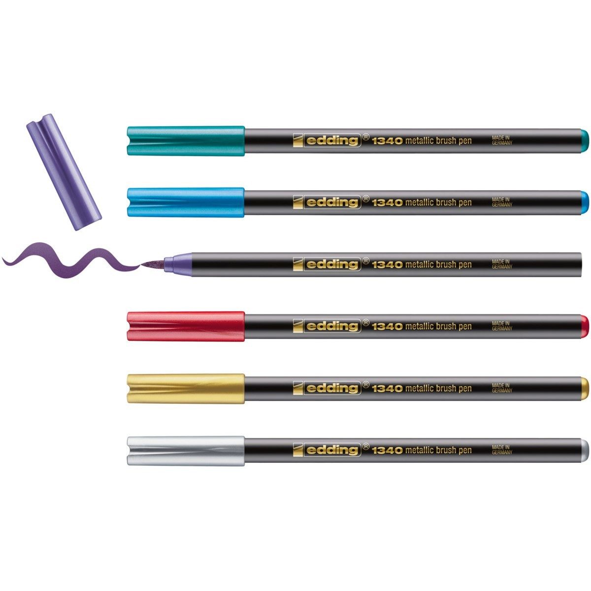 edding Pinselstift Metallic Pinselstifte Set 6-teilig für DIY Projekte, Glitzereffekt, geruchsneutral