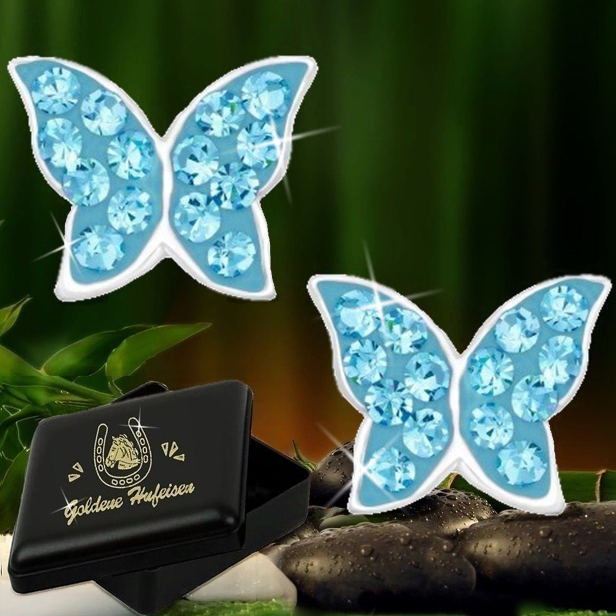 Goldene Hufeisen Paar Ohrstecker Schmetterling Ohrstecker Ohrringe aus 925 Sterling Silber mit Kristall (1 Paar, inkl. Etui), Mädchen Kinder Geschenkidee