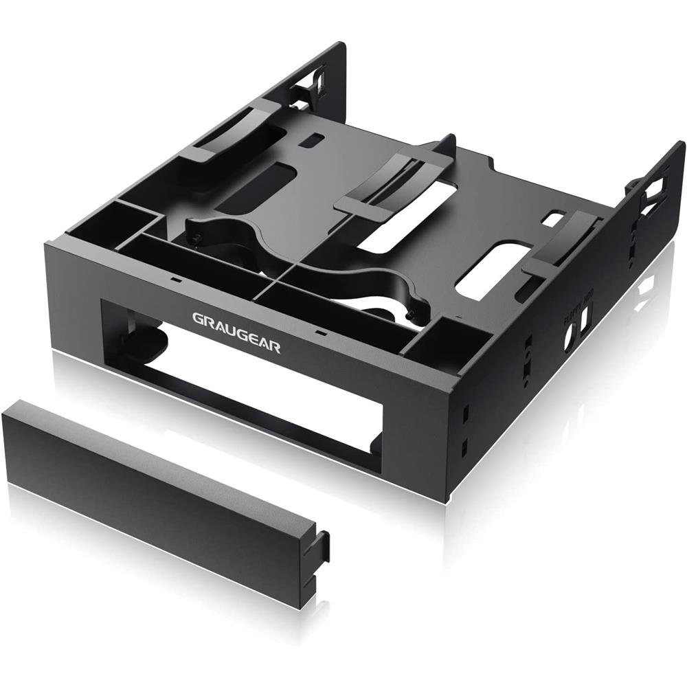 GRAUGEAR Festplatten-Einbaurahmen 5,25” Einbaurahmen mit Frontblende, SSD HDD Einbaurahmen 3,5 auf 5,25 Zoll, Einbauschacht für Festplatten
