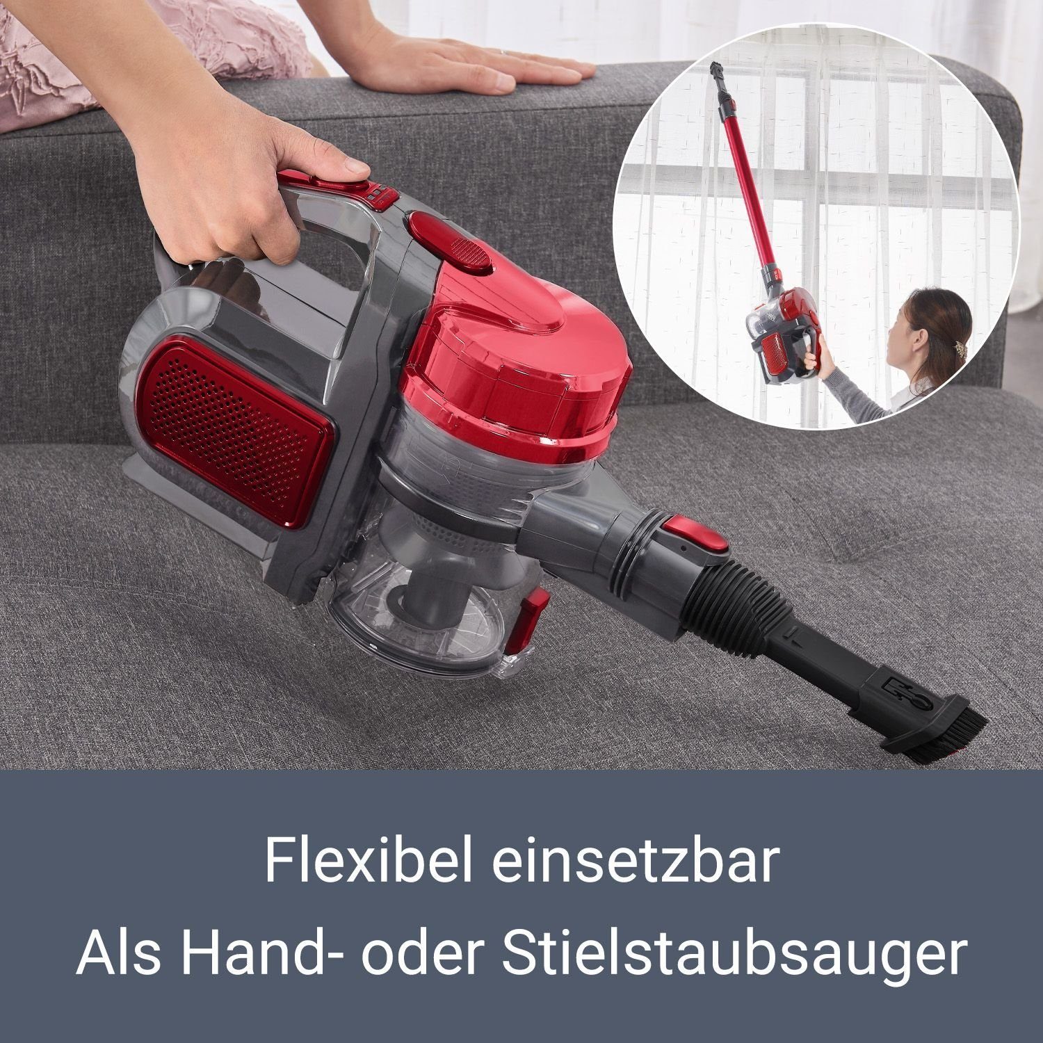 Juskys Akku-Handstaubsauger VAC100 Pro, 150 Rot und Grobfilter Staubbehälter W, HEPA-Filter