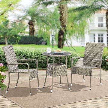 Juskys Gartentisch Yoro, rund, aus Polyrattan, wetterfest & langlebig, pflegeleicht