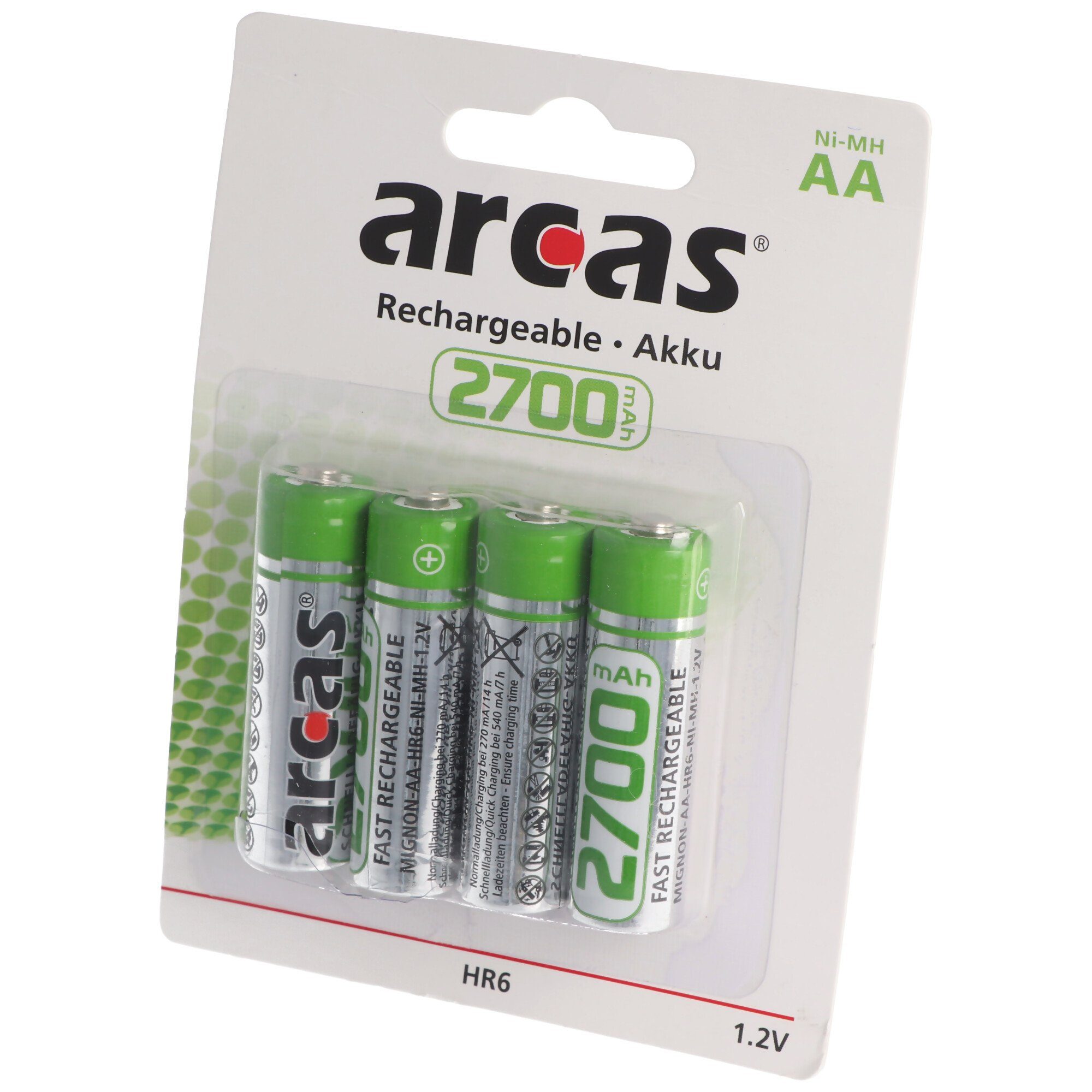 Arcas Arcas Mignon AA Akku 4er Pack 2700mAh LR6 HR6 Akku 2700 mAh (1,2 V)