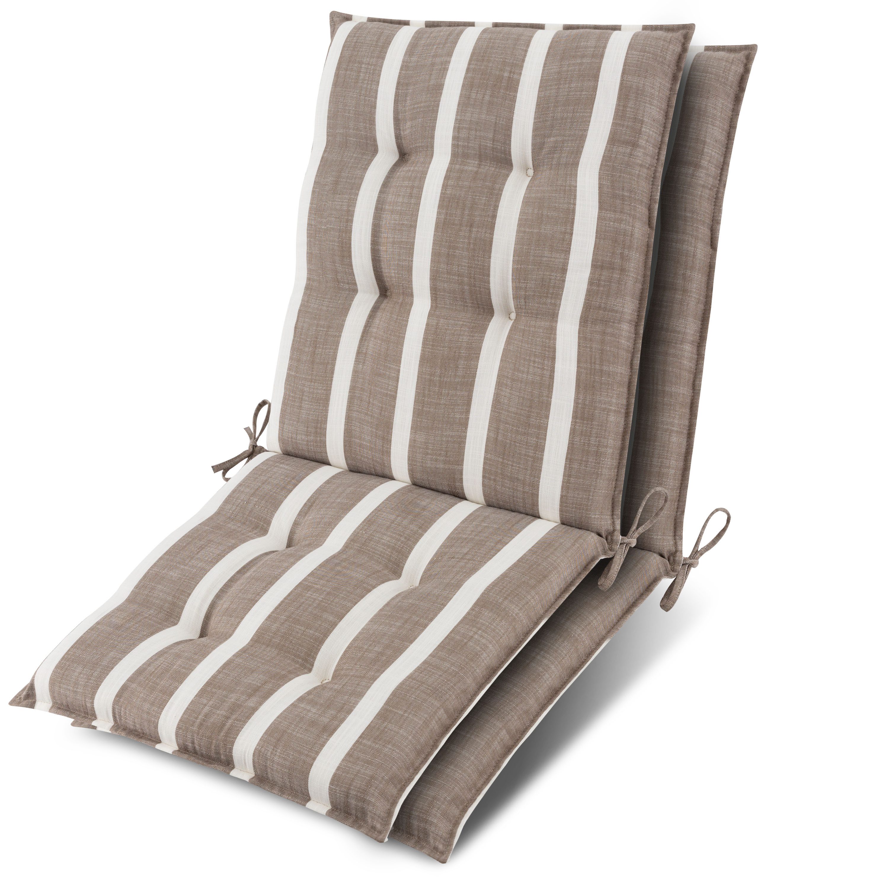 Beautissu Sitzauflage 2er Set Niedriglehner Auflage Sun-NL 100x50x8cm Beige-Weiß-Gestreift, 8cm Dicke Gartenstuhlauflage mit Befestigung UV-Lichtechtheit 5