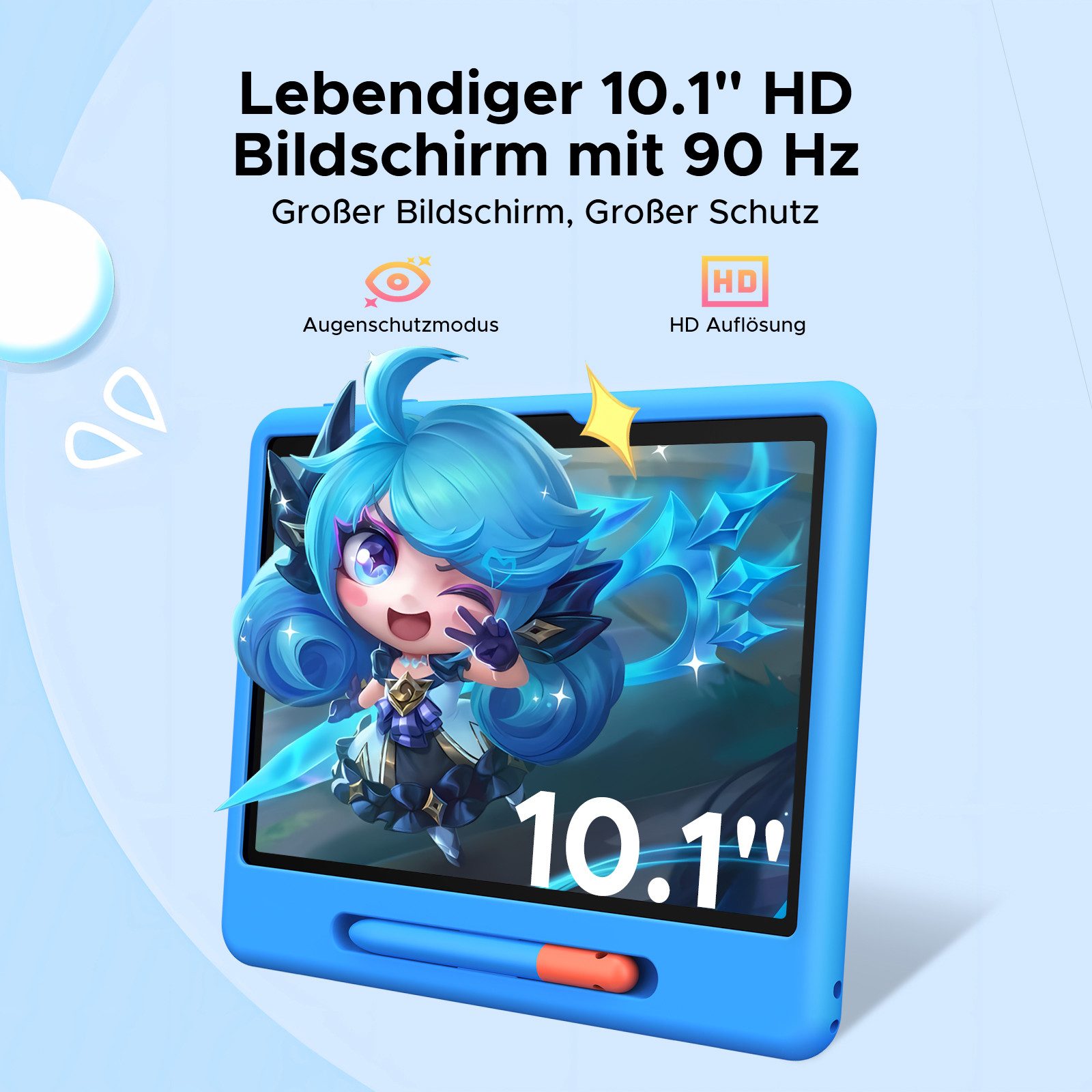 Aorlym AP10 Kid Kinder Tablet 10 Zoll, Android 16, 90Hz, Gemini AI, 64GB ROM Tablet (10.1", 64 GB, Android 16, WiFi, 7000mAh, WiFi5, OTG, Face ID, Tablet mit Kinderschutzhülle und Stift)