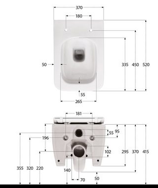 aquaSu Tiefspül-WC, Wandhängend, Abgang Waagerecht, Wand WC, spülrandlos, WC-Sitz mit Absenkautomatik, Duroplast, 045551