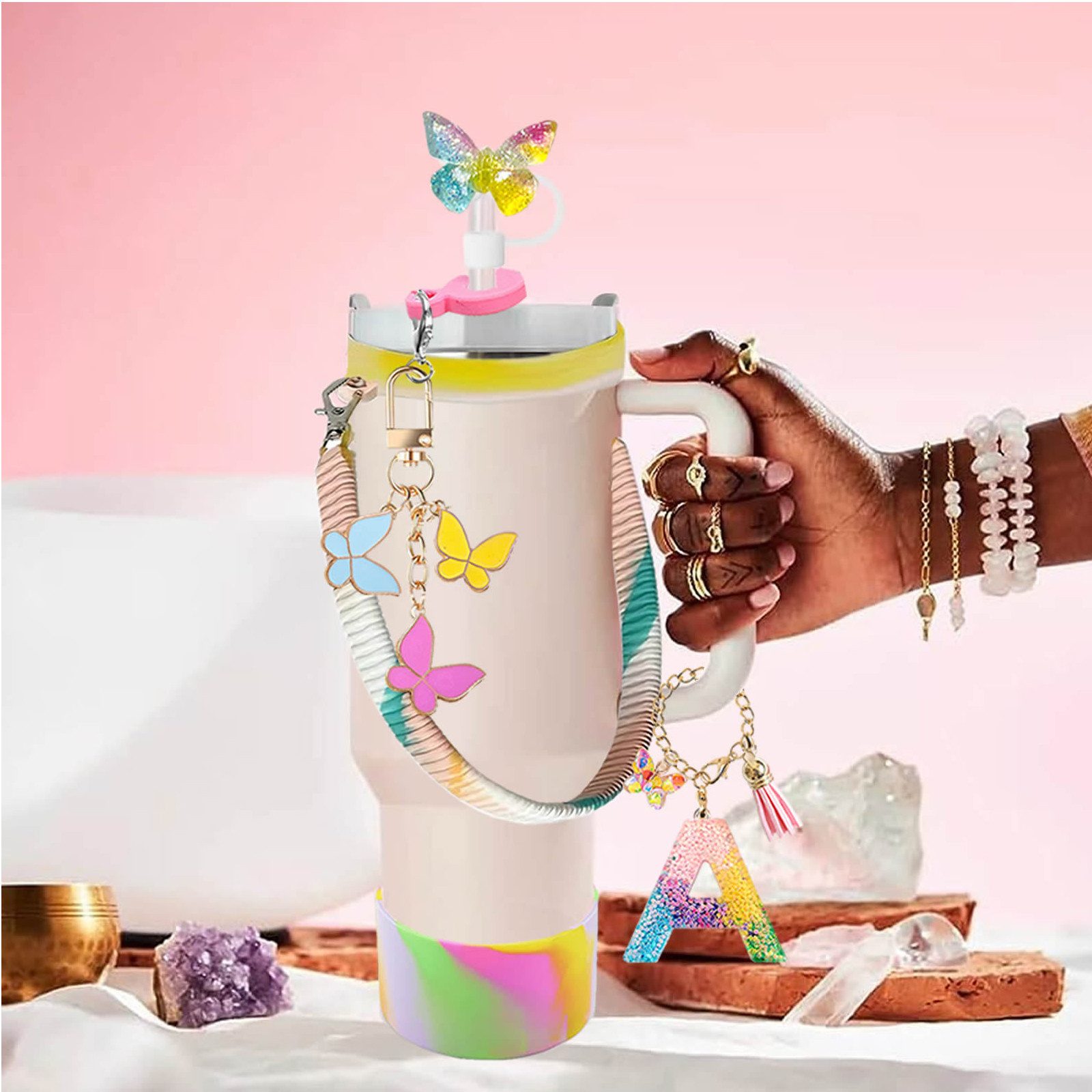 MOPUEA Tumbler-Glas Tumbler-Glas Stanley Cup Zubehör Set Silikon Stiefel Strohhalm 1,2 l, Silikon Schutz dekorativ hygienisch kompatibel praktisch