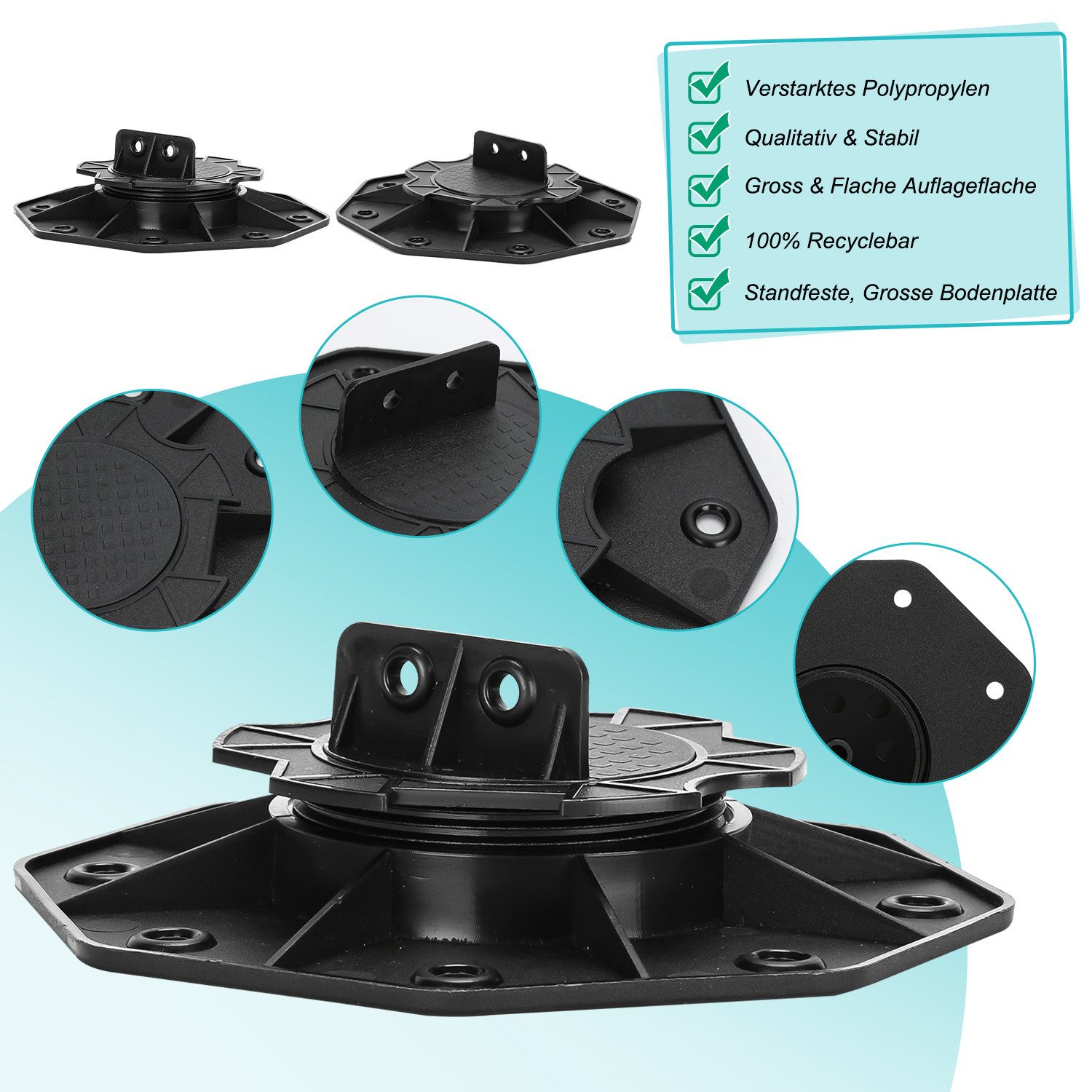 Clanmacy Holzfliesen 10xWPC Stelzlager Terrassenlager Möbelfuße Stellfuße höhenverstellbar, Kunststoff