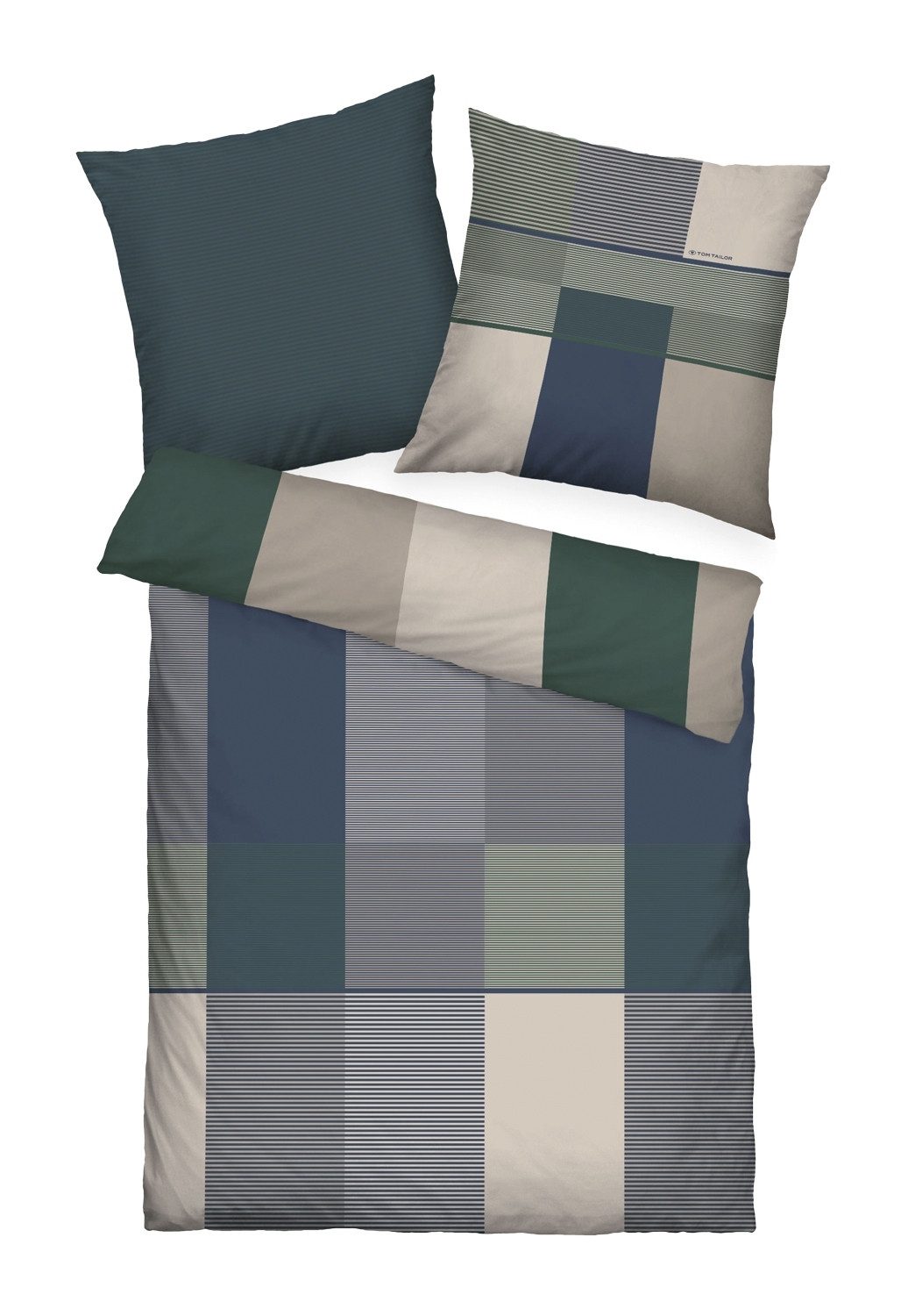 TOM TAILOR Bettwäsche Satin-Wende-Bettwäsche KARO, Blau, 155 x 220 cm, Baum günstig online kaufen