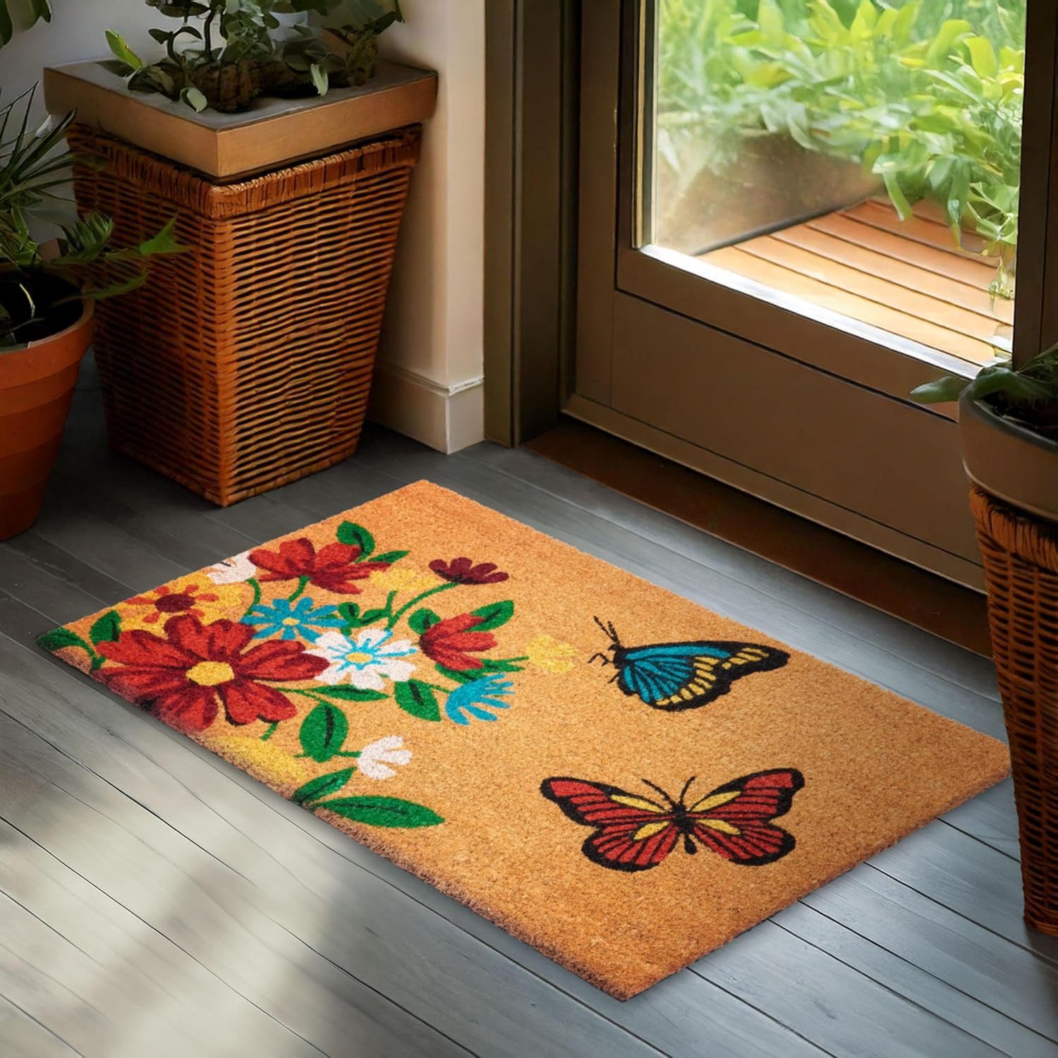 BRUBAKER Fußmatte 45 x 75 cm – Schmetterlinge mit Blumen - Schmutzfangmatte günstig online kaufen