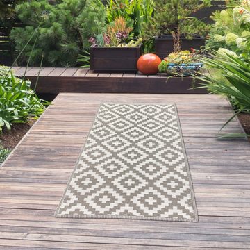 Outdoorteppich Recyclebarer Outdoor-Teppich mit Ethno Design in grau, TeppichHome24, Rechteckig, Höhe: 5 mm