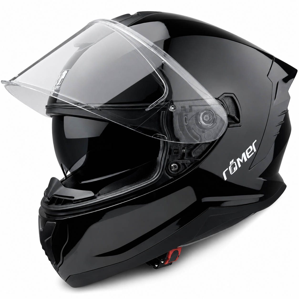 RÖMER HELME Motorradhelm RR20171 - Integralhelm schwarz- glänzend mit Sonnenvisier & Belüftung