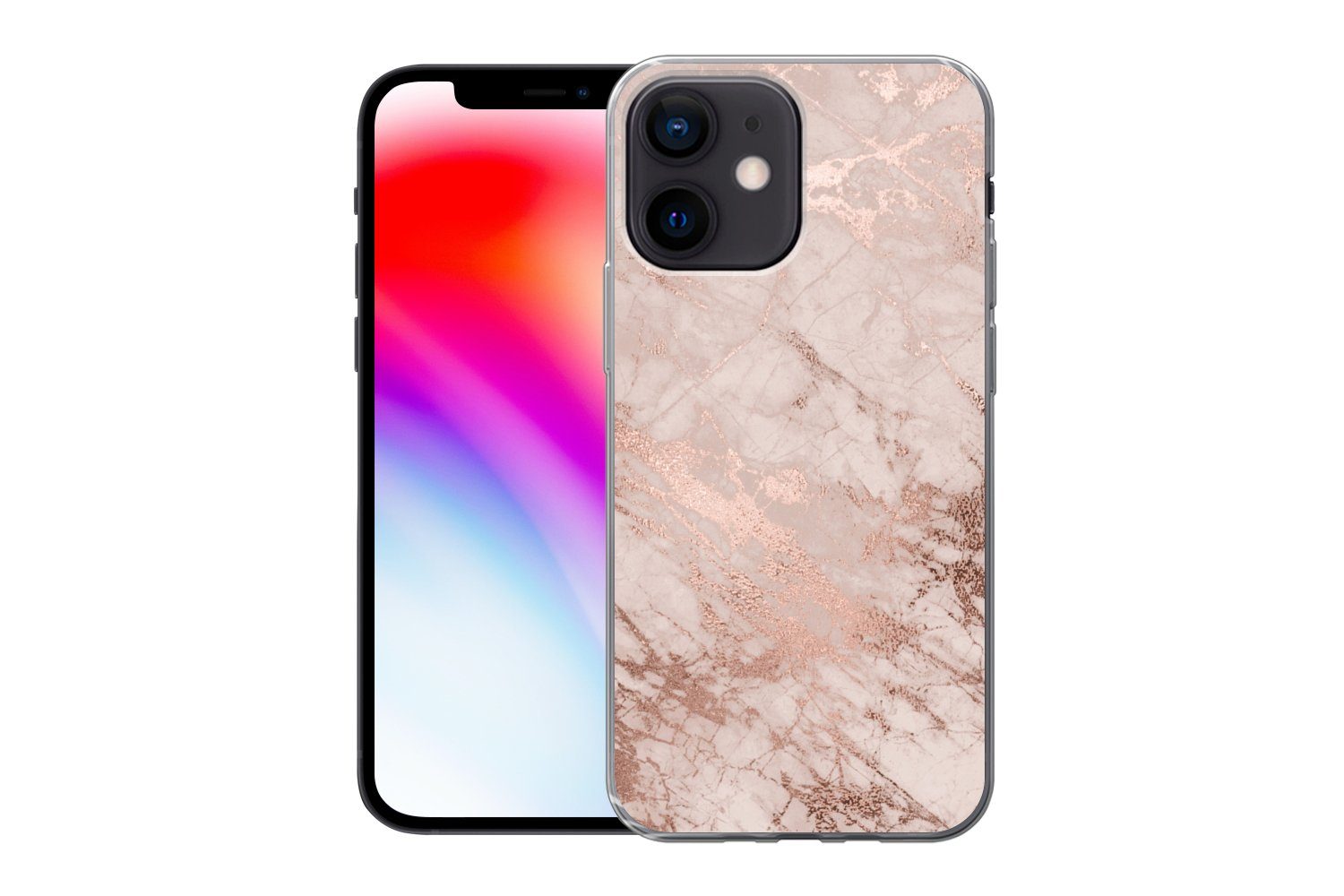 MuchoWow Handyhülle für Apple iPhone 12 Mini Marmor - Rosa - Luxus - Marmoroptik - Glitzer, Smartphone-Bumper, Print, Handy Schutzhülle Dünn