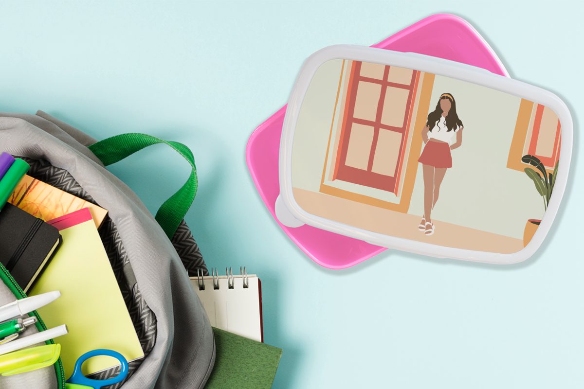 Erwachsene, Brotbox Kleidung Kinder, Pastell, - (2-tlg), für Sommer Snackbox, MuchoWow - Frau Kunststoff Lunchbox rosa Kunststoff, Brotdose - Mädchen,
