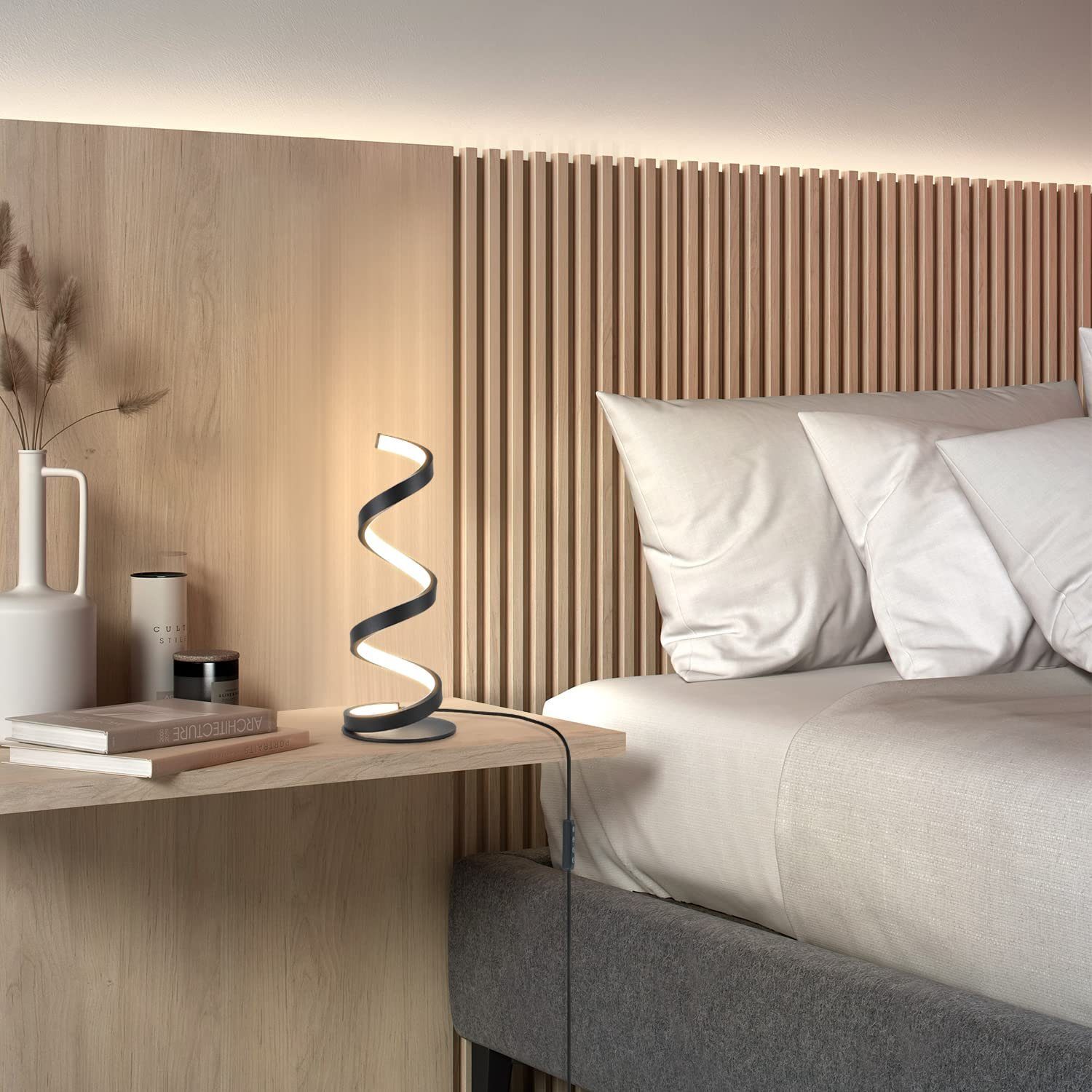 ZMH LED Tischleuchte Dimmbar Spiral Schlaf- Metall Kinderzimmer, fest Wohn- Schwarz 10W integriert, dimmerbar, Design LED modern