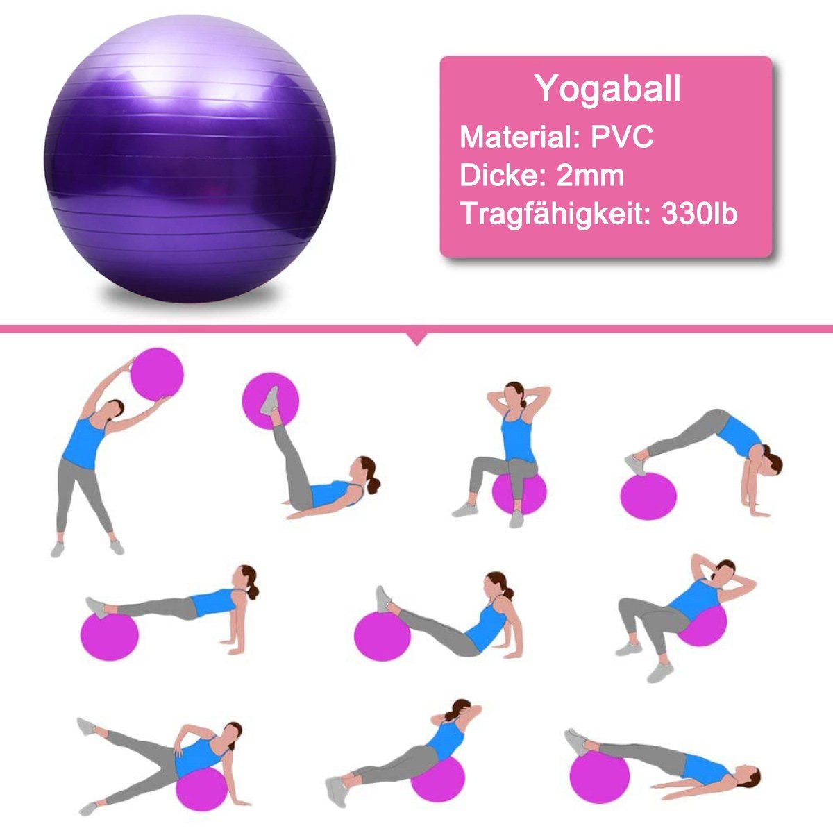Juoungle Yogaball Gymnastikball, Extra dicker Yoga-Ball, Stuhl, Anti-Burst Profis