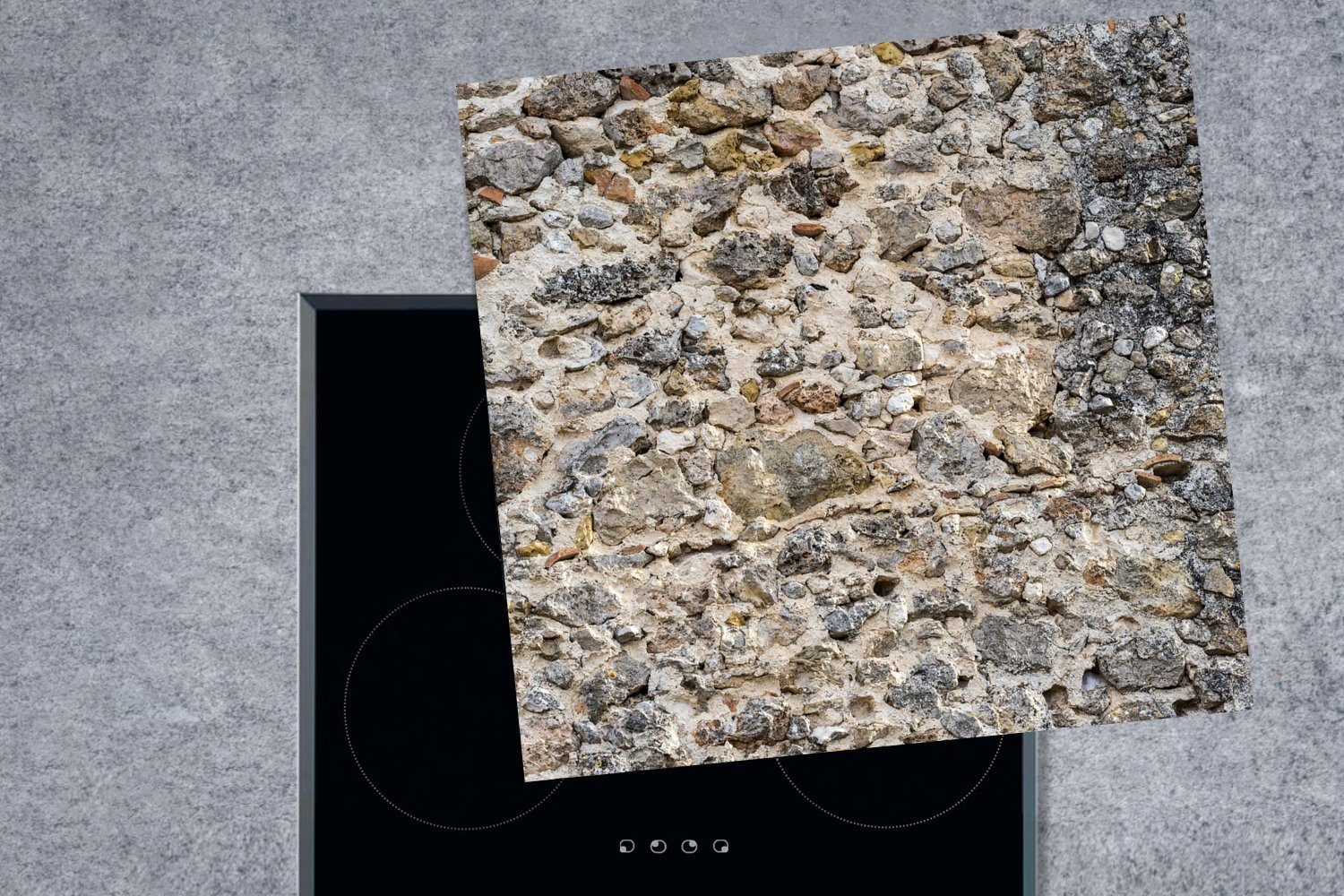 tlg), küche Steinmauer, MuchoWow für Vinyl, Ceranfeldabdeckung, Arbeitsplatte (1 Herdblende-/Abdeckplatte antike Mittelalterliche 78x78 cm,
