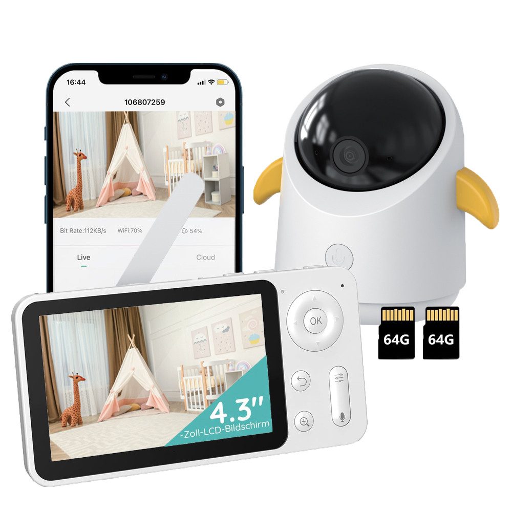 Babyphone 4,3" Babyphone mit Kamera WLAN Video Babyfon mit App & Speicher Karte