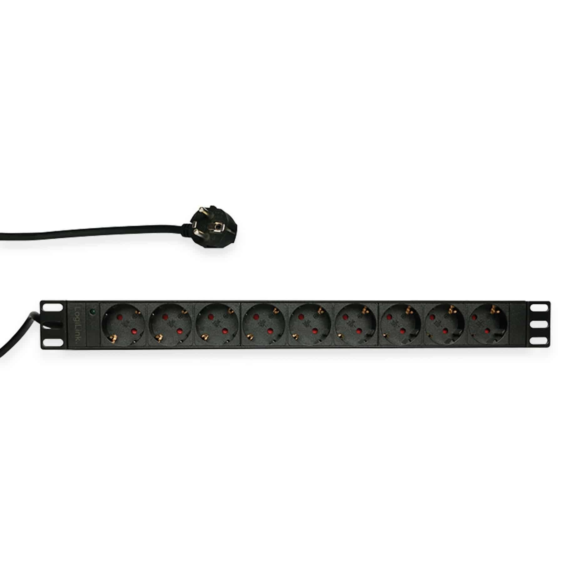 LogiLink LOGILINK Steckdosenleiste 19", 9-fach, Schutzkontaktstecker, schwarz Steckdosenleiste