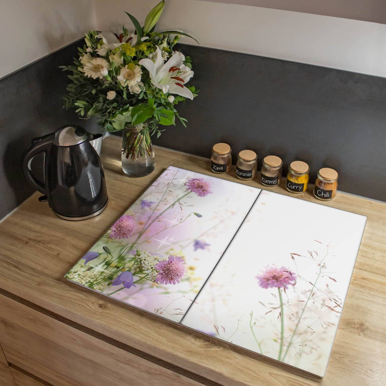 banjado Herd-Abdeckplatte Glas Glitzernde Wiese, (gehärtet, 2 tlg., inkl. selbstklebende Gummifüßchen)