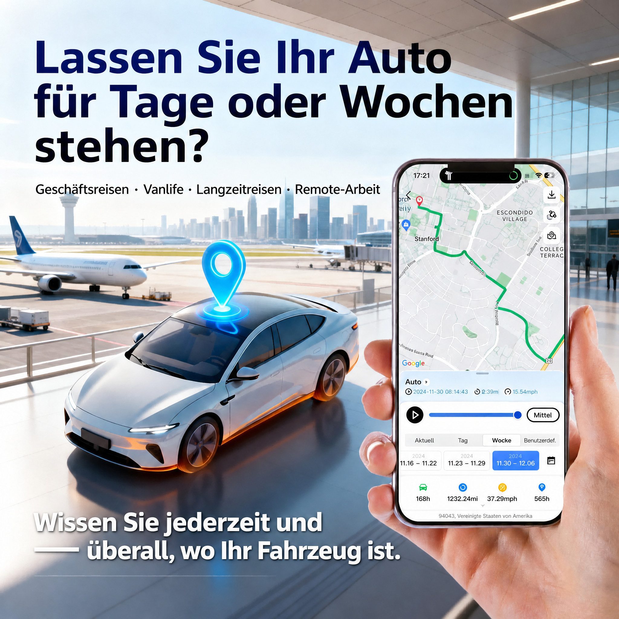 Blossom GPS Tracker Auto mit App Kabelloser Fahrzeugtracker Echtzeit Ortung GPS-Tracker (IoT SIM, Geo-Fence Alarm und bis zu 15 Tagen Akkulaufzeit für Autos)