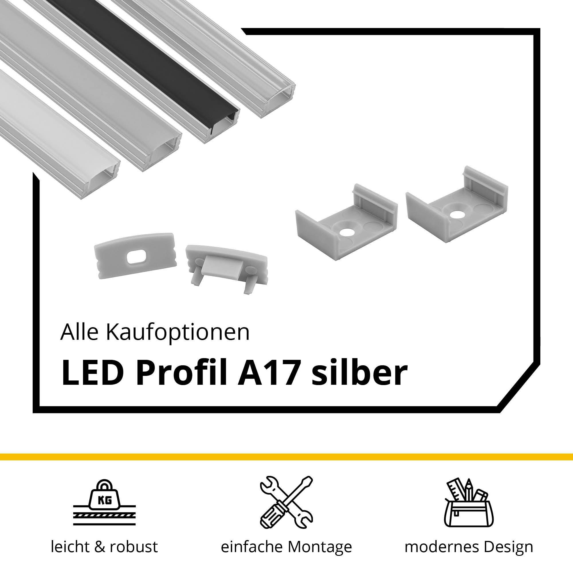 tktrading24 LED-Stripe-Profil A17 LED Aluprofil Silber mit Abdeckung - Premium LED-Profil