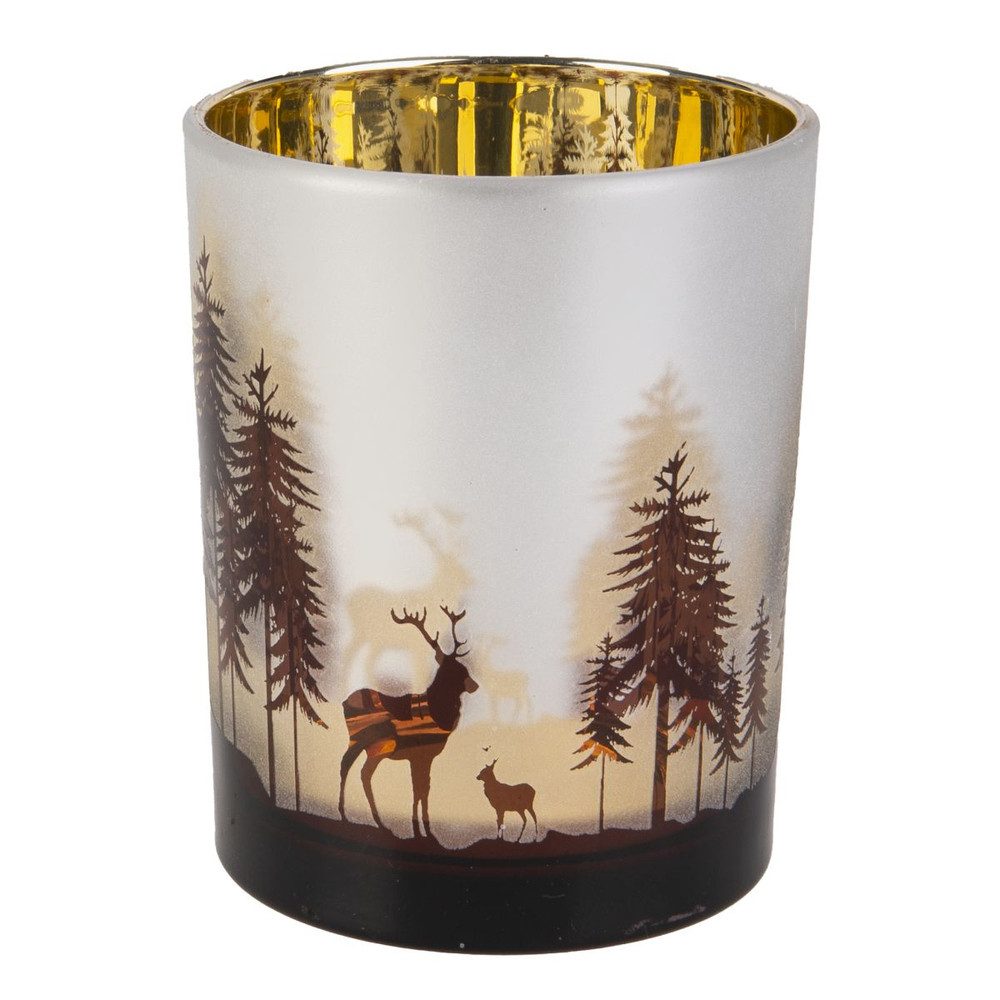 MICA Windlicht Windlicht - Hirsch im Wald - weiß/braun - ca. 10 x 12,5 cm günstig online kaufen