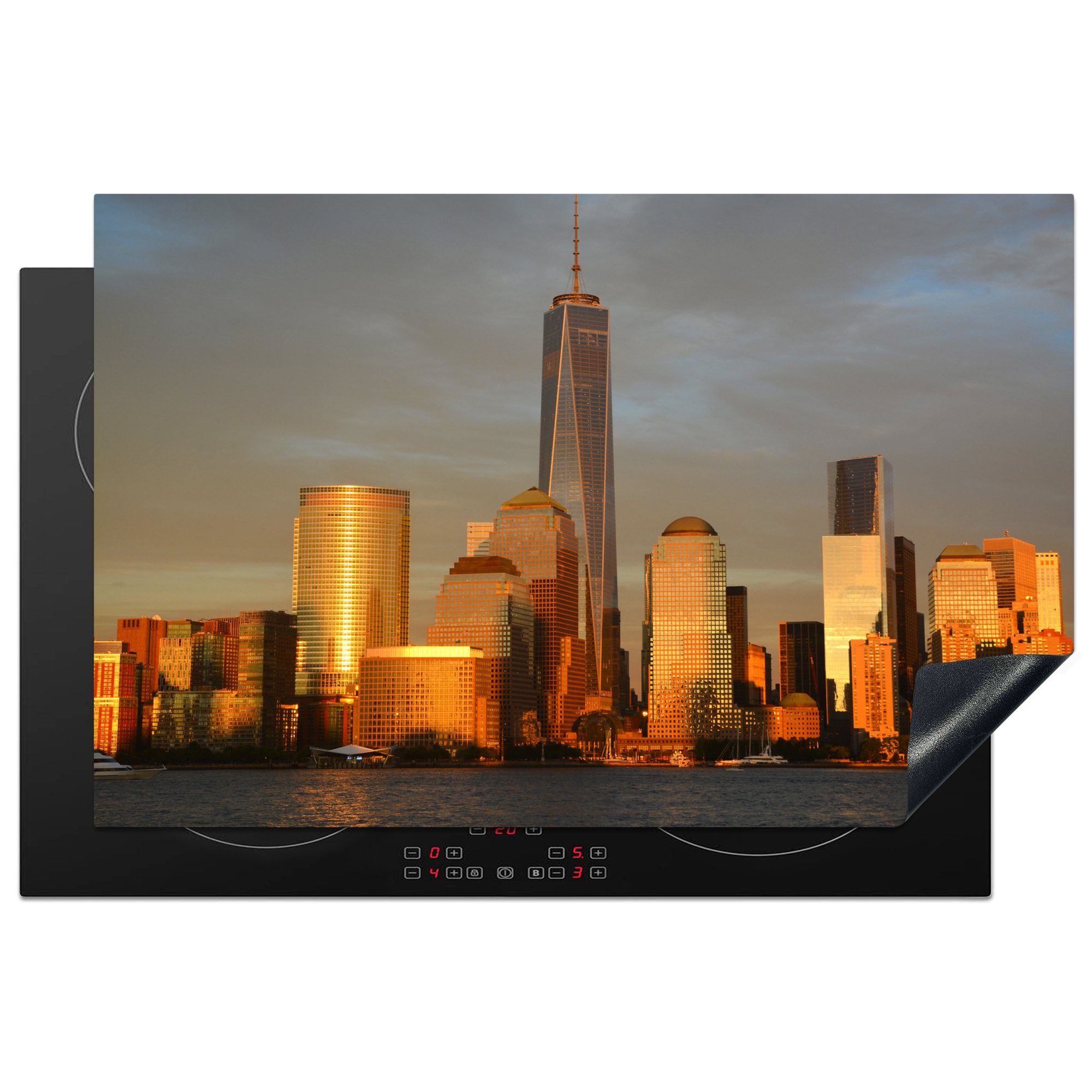 MuchoWow Herdblende-/Abdeckplatte Die Skyline von New York mit dem One World Trade Center, Vinyl, (1 tlg), 81x52 cm, Induktionskochfeld Schutz für die küche, Ceranfeldabdeckung