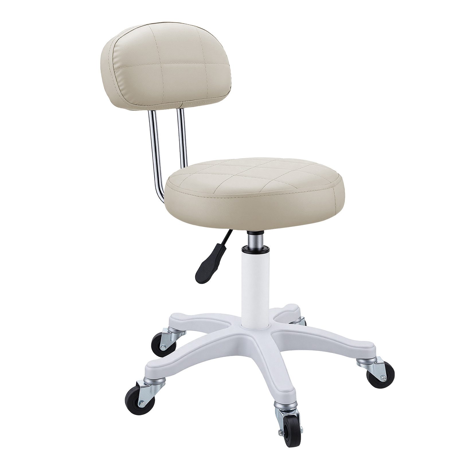 Rutaqian Drehstuhl Schminkstuhl mit Rückenlehne, höhenverstellbarer Drehstuhl mit Rollen, Bequemer Kosmetikstuhl aus Kunstleder für Büro, Schlafzimmer und Salon