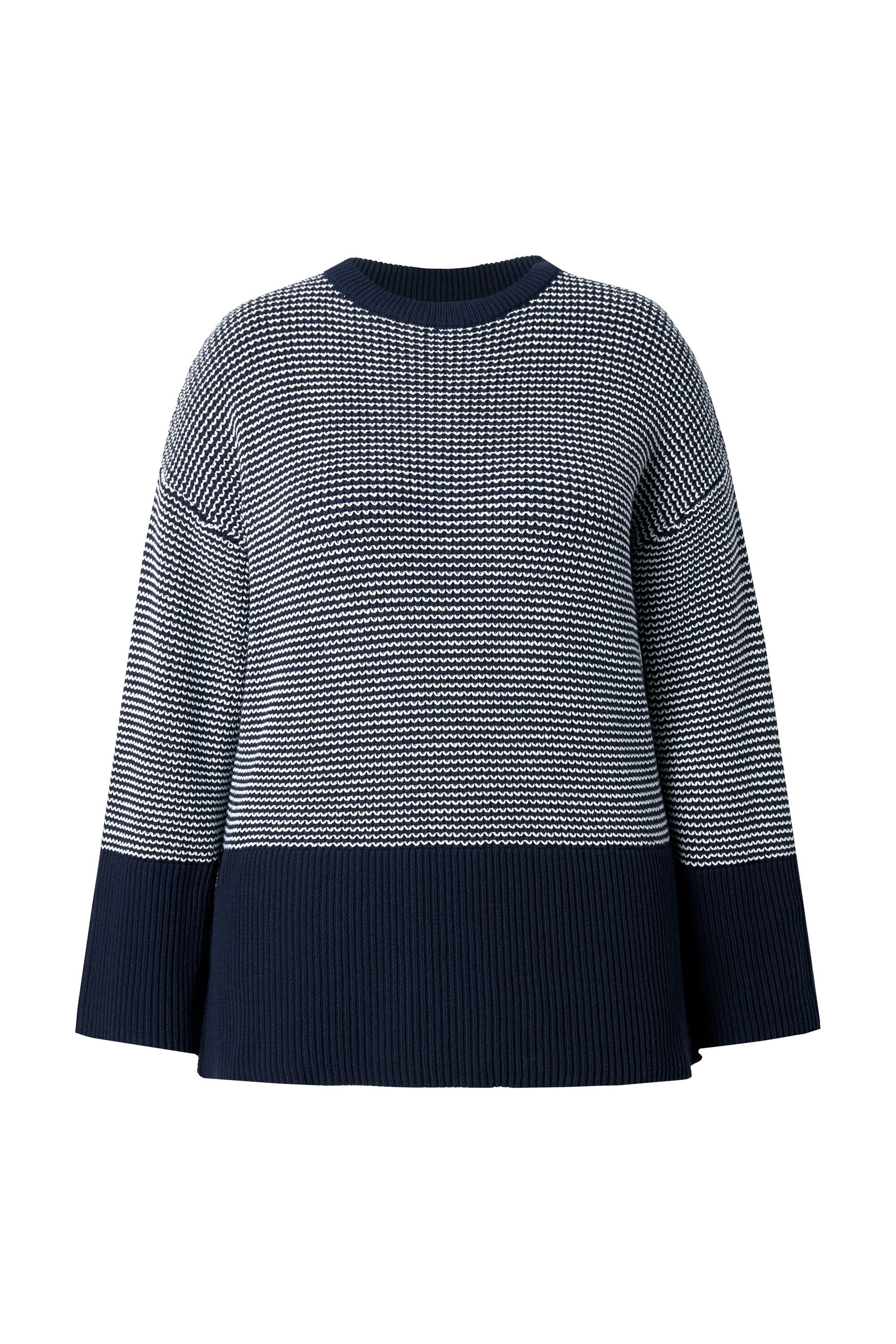 Ulla Popken Strickpullover Pullover Ringel Rundhals Langarm Biobaumwolle günstig online kaufen