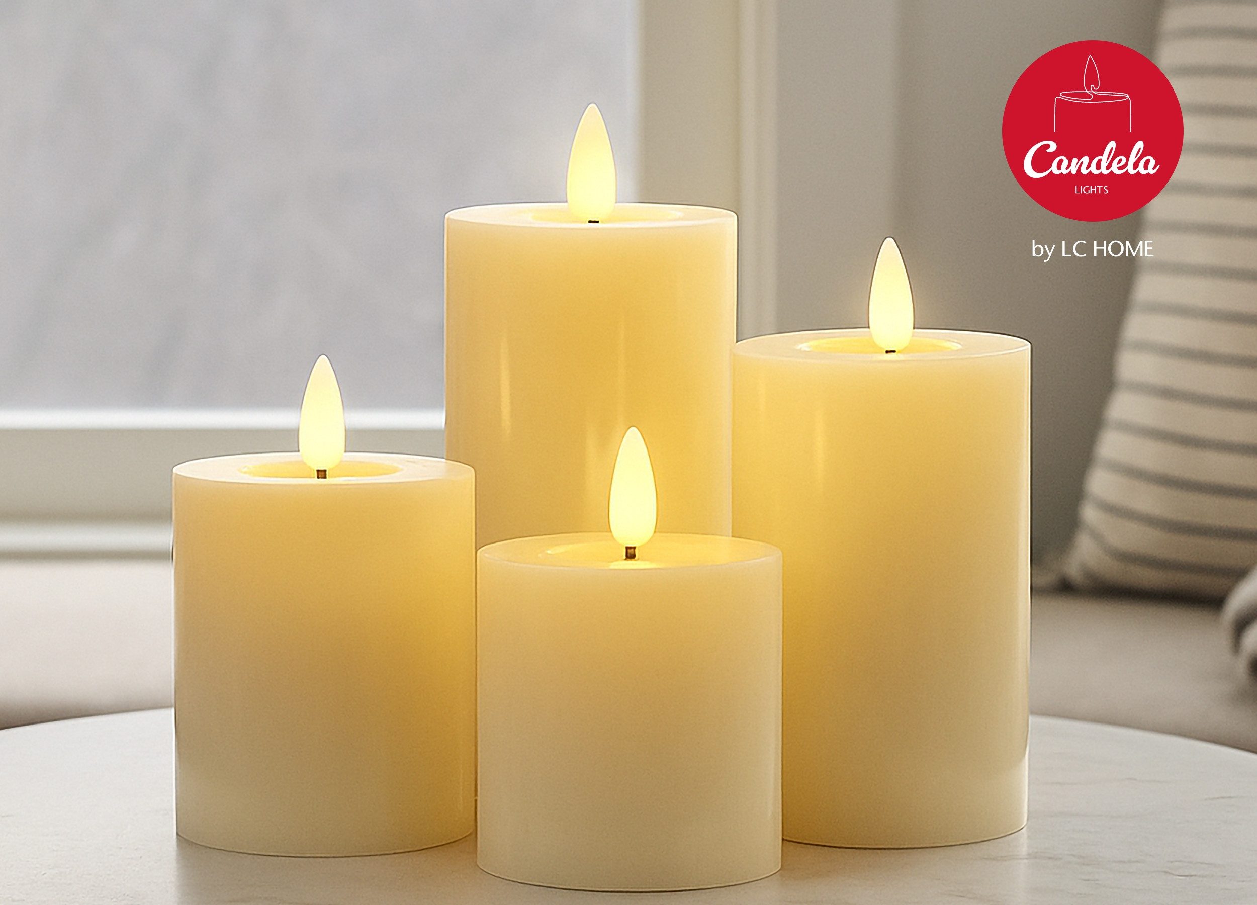 LC Home LED-Kerze Candela Lights LED Kerzen Echtwachs 4erSet mit Fernbedienung Batterien (Komplett-Set), LED Kerzen mit Timerfunktion Fernbedienung Dimmbar