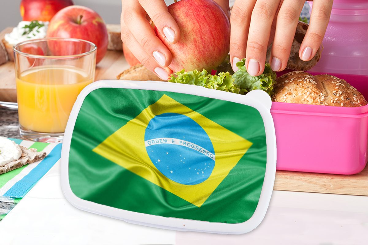 MuchoWow Lunchbox Nahaufnahme der für rosa von Kunststoff (2-tlg), Kunststoff, Mädchen, Erwachsene, Brotbox Brotdose Kinder, Snackbox, Flagge Brasilien