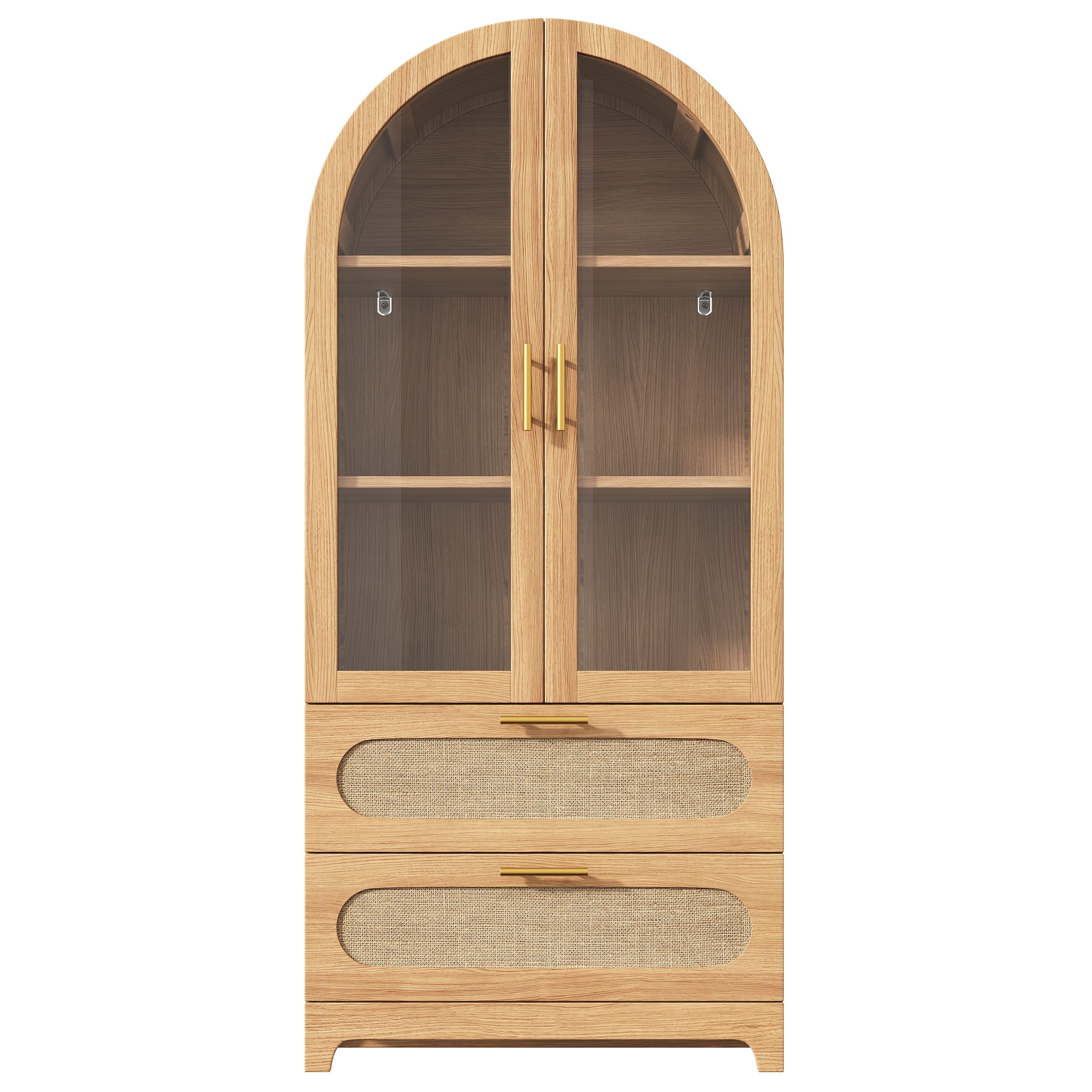 Flieks Vitrine Glasvitrine Montmartre-Bogen in Retro-Design Walnussholzfarbe/Natur (Mehrzweckschrank mit verstellbaren Einlegeböden, 1-St., H175xB80xT40cm) Hoch – Bild 4 von 5