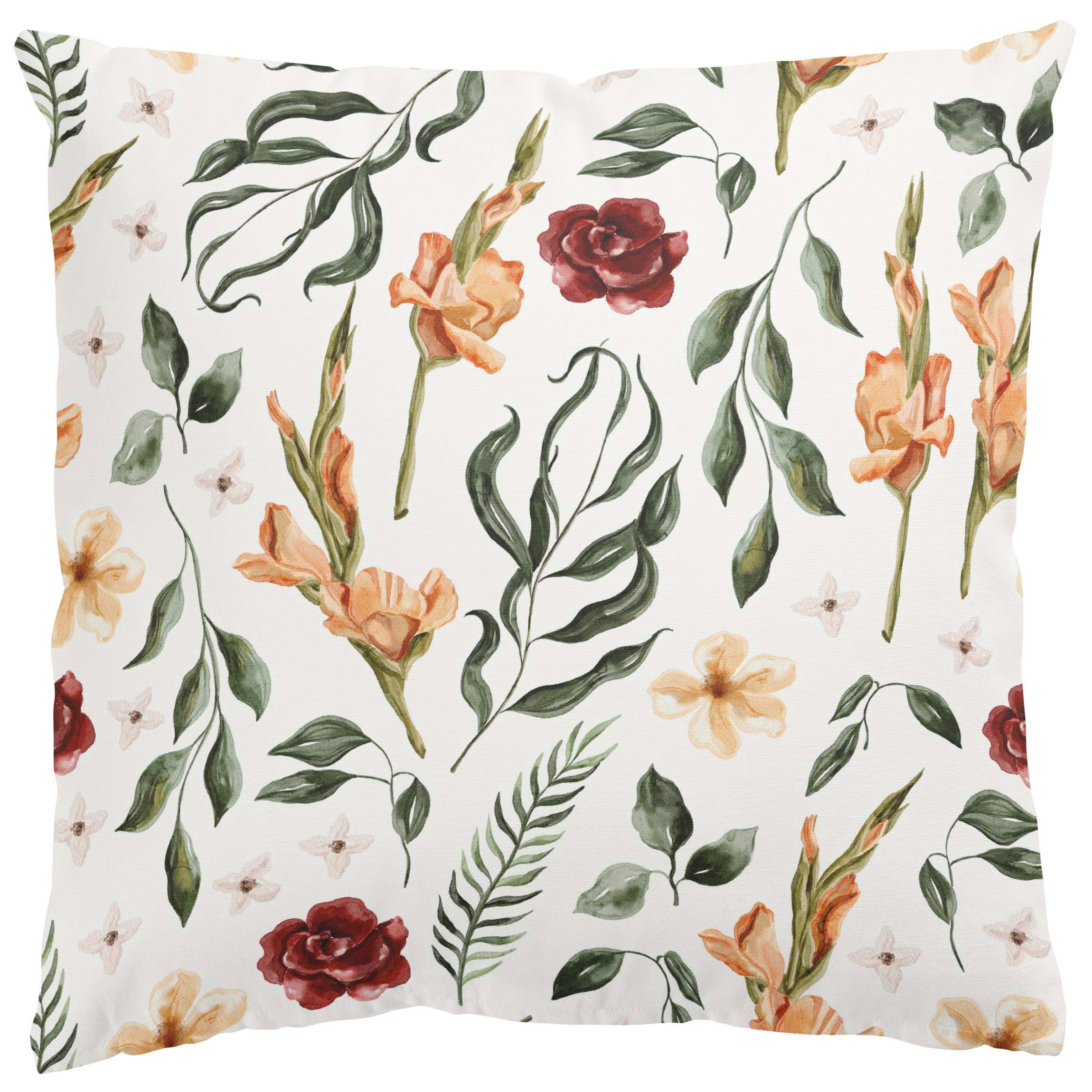 Bilderdepot24 Dekokissen draußen Kissenhülle/ Garten/ Outdoorkissen Kissenhülle grün Blumen, Bezug Aquarell mit / ohne Füllung Zierkissen Outdoor Sofa Bett