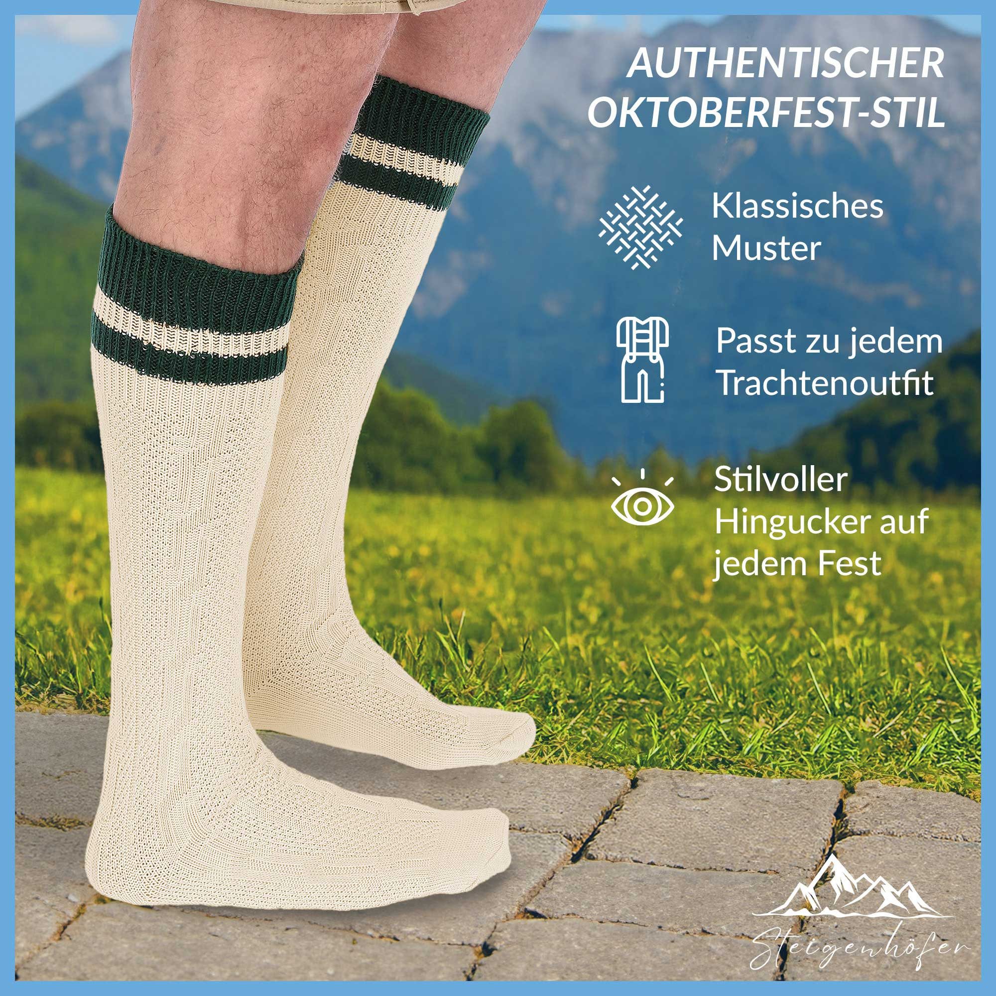 Steigenhöfer Manufaktur Trachtensocken für Herren und Damen – Socken mit Zopfmuster und Steifen Oktoberfest Strümpfe aus Baumwolle für Männer & Frauen