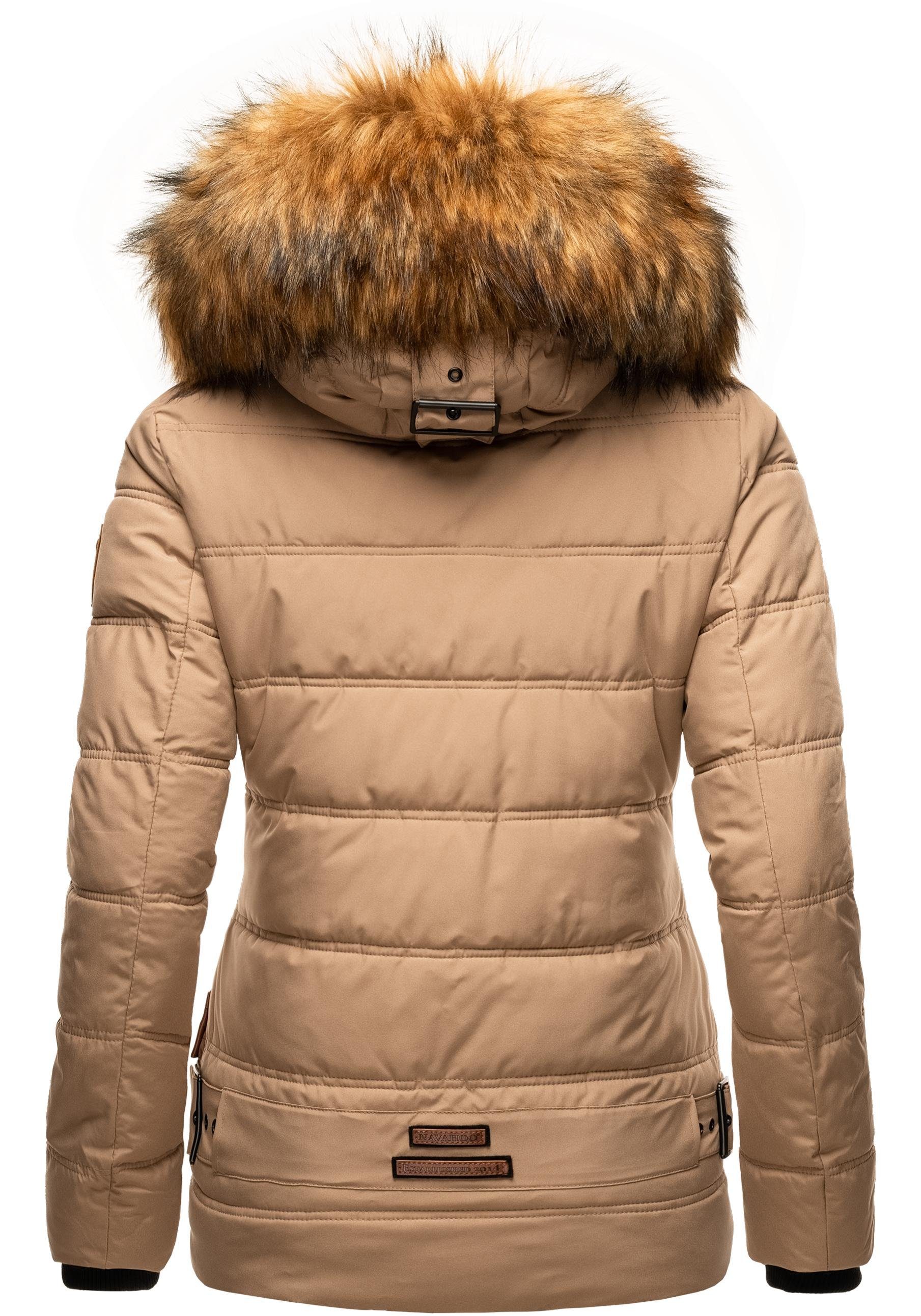 stylische Navahoo taupe Kunstpelz Steppjacke mit Kapuze Zoja Winterjacke