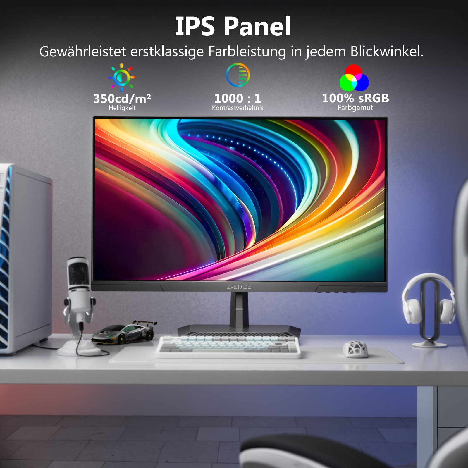 Z-EDGE LED 24.5” 240Hz IPS HDR 350cd/m² 1080P 1ms 16:9 Gaming-Monitor (1920x1080 px, FHD, 1 ms Reaktionszeit, 240 Hz, IPS)