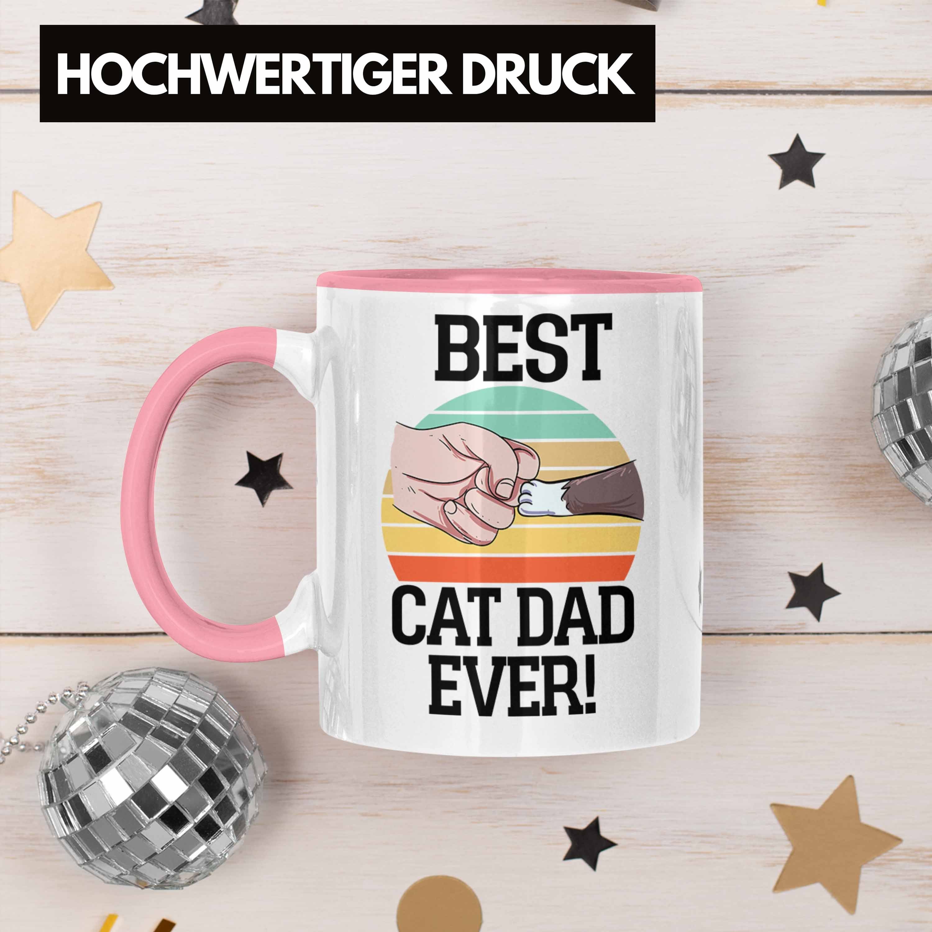 Trendation Tasse Geschenkidee Ever für Best Tasse Katzen-Papa Cat Dad Rosa Katzenmotiv