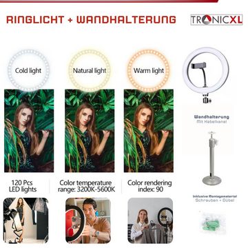TronicXL Ringlicht 120 LED Ringlicht mit Handy Halterung Wandhalterung Wandmontage, für Smartphone, iPhone, voll beweglich, drehbar, neigbar