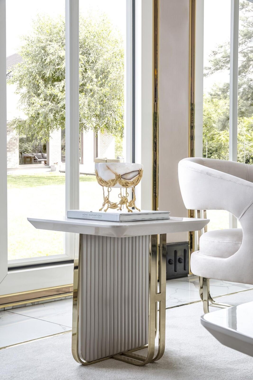 JVmoebel Beistelltisch Beistelltisch Weiß Wohnzimmer Metall Glas Neu Modern Design Möbel