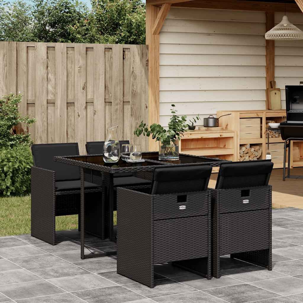 vidaXL Garten-Essgruppe 5-tlg. Garten-Essgruppe mit Kissen Schwarz Poly Rattan, (4-tlg)